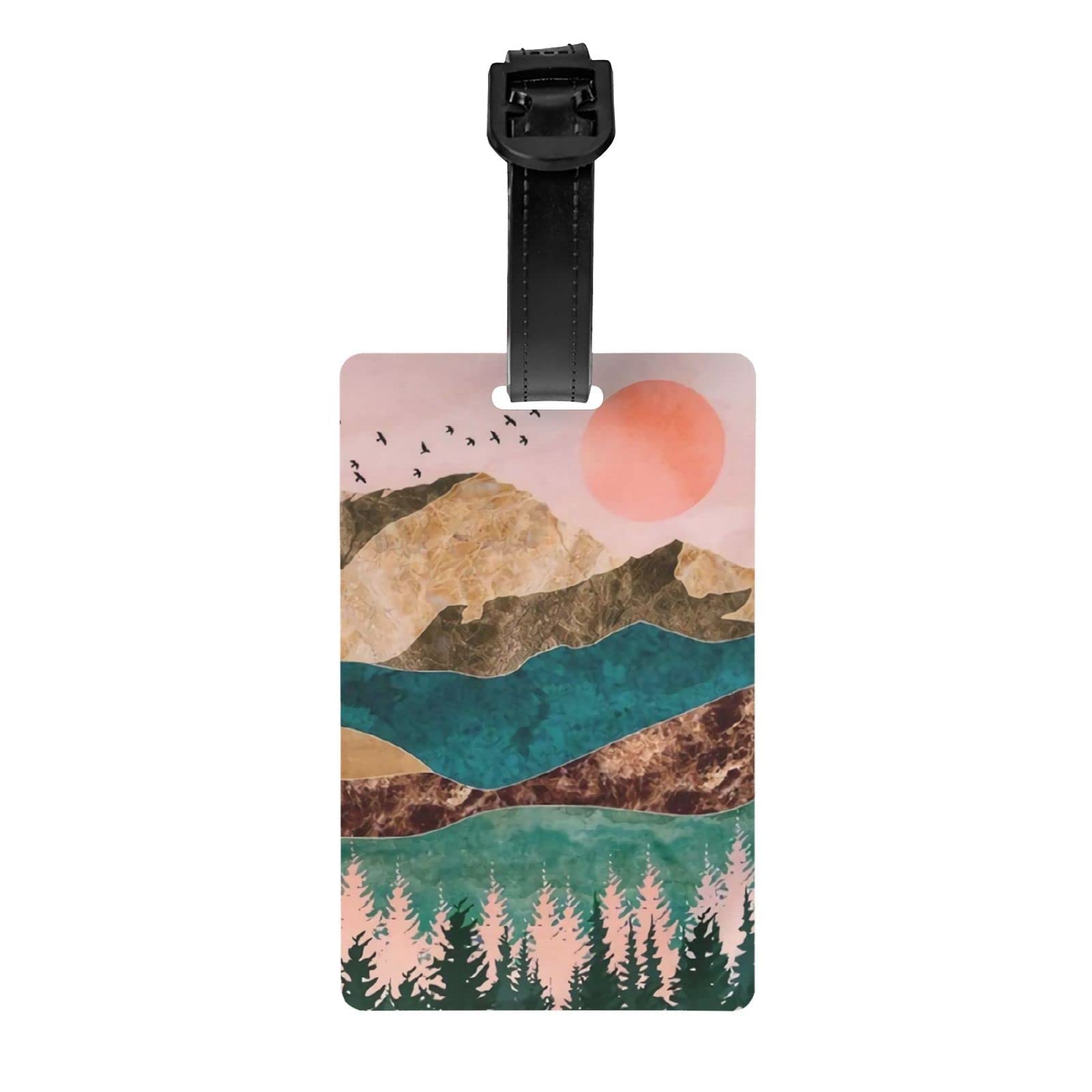 Abstract Mountain Sunset Luggage Tags for Suitcase, Travel Baggage & Backpack - Adjustable ID Name Tags for Women, Men & Kids - Perfect for Air Travel, Vacation & Business Trips