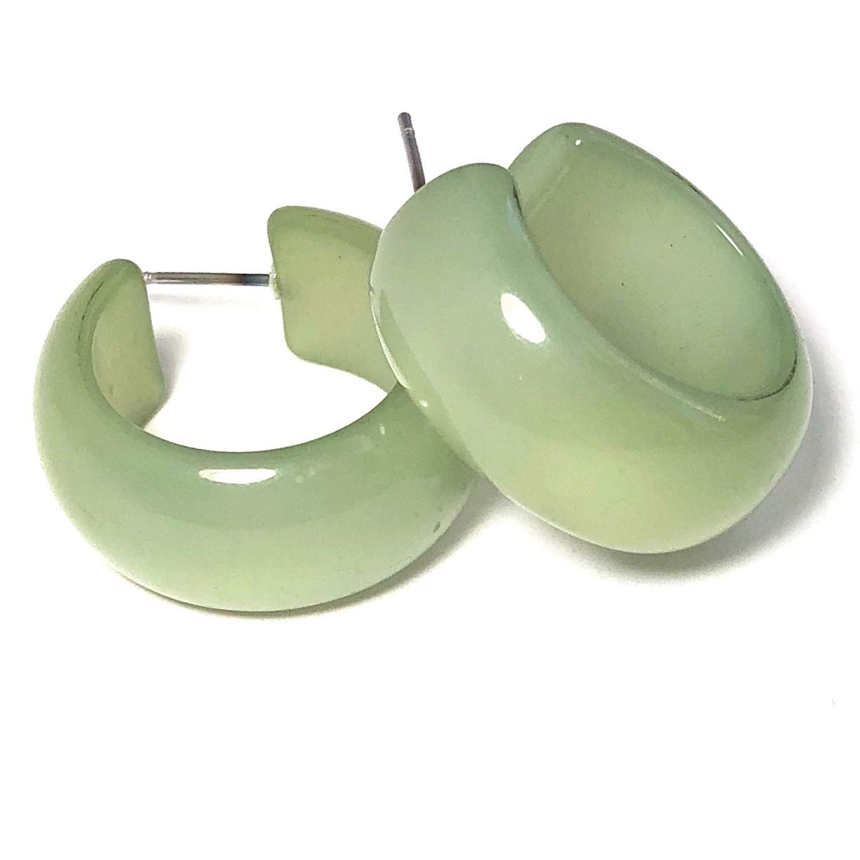 Sea Glass Green Moonglow Lucite Bold Haskell Hoop Earrings - HASK-GR-4 | Vintage Style Statement Jewelry for Women, Perfect for Beach Weddings & Summer Parties