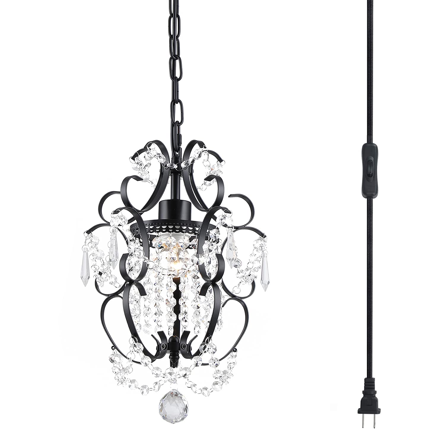 RAYMALUX Mini Black Plug-in Chandelier - Elegant Iron Ceiling Light Fixture for Bedroom, Living Room & Dining Room | Perfect for Home Decor, Apartment Lighting & Romantic Ambiance