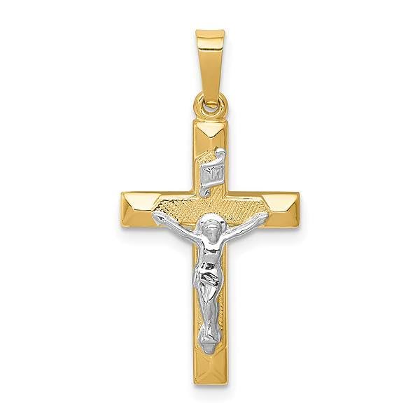 14K Solid Two Tone Gold Jesus Christ Crucifix Pendant Necklace - Religious Cross Charm for Women & Men, Perfect for Baptism, First Communion, Confirmation & Daily Wear
