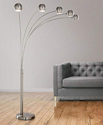 HOMEGLAM 5-Light Arc Floor Lamp with Dimmer Switch & Included Bulbs - Brushed Nickel Finish for Living Room, Bedroom, or Office Lighting