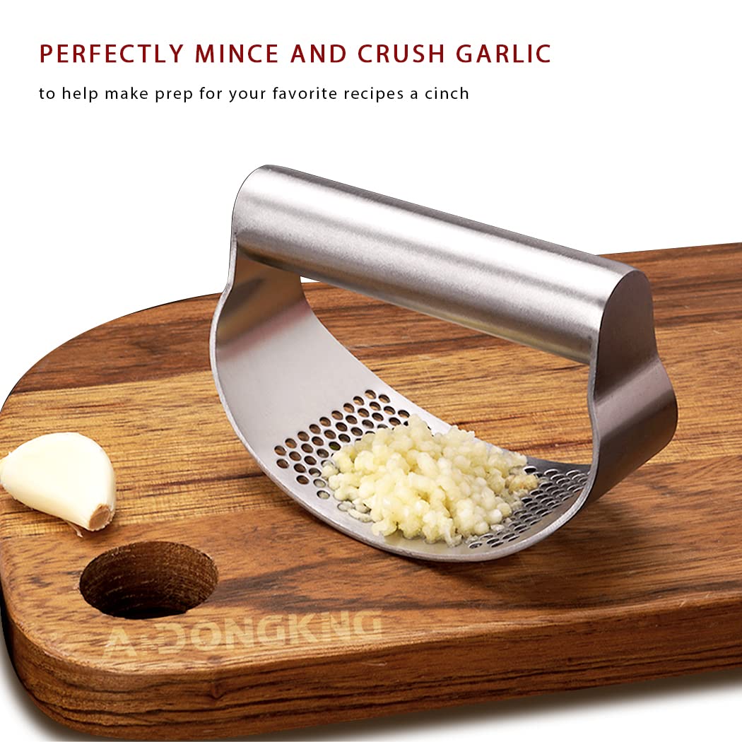 Premium Stainless Steel Garlic Press Rocker - Heavy Duty Garlic Crusher & Mincer with Built-in Bottle Opener - Ideal for Cooking, Meal Prep & Kitchen Essentials (Random Color)
