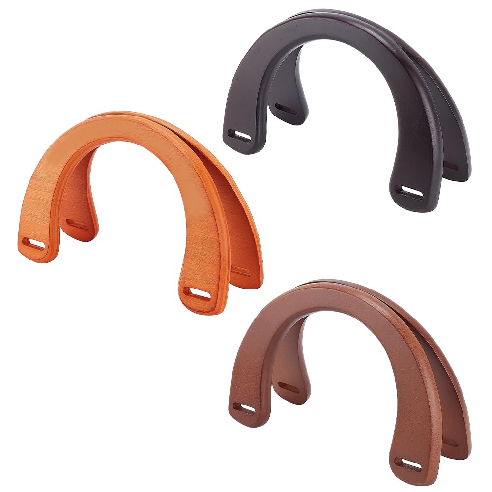 6 Pack Wooden U-Shaped Handles for Crocheted Bags - 3 Color Options for Handmade Beach Bags, Straw Purses & DIY Tote Bags - Perfect for Summer Accessories, Craft Projects & Boho Style Handbags