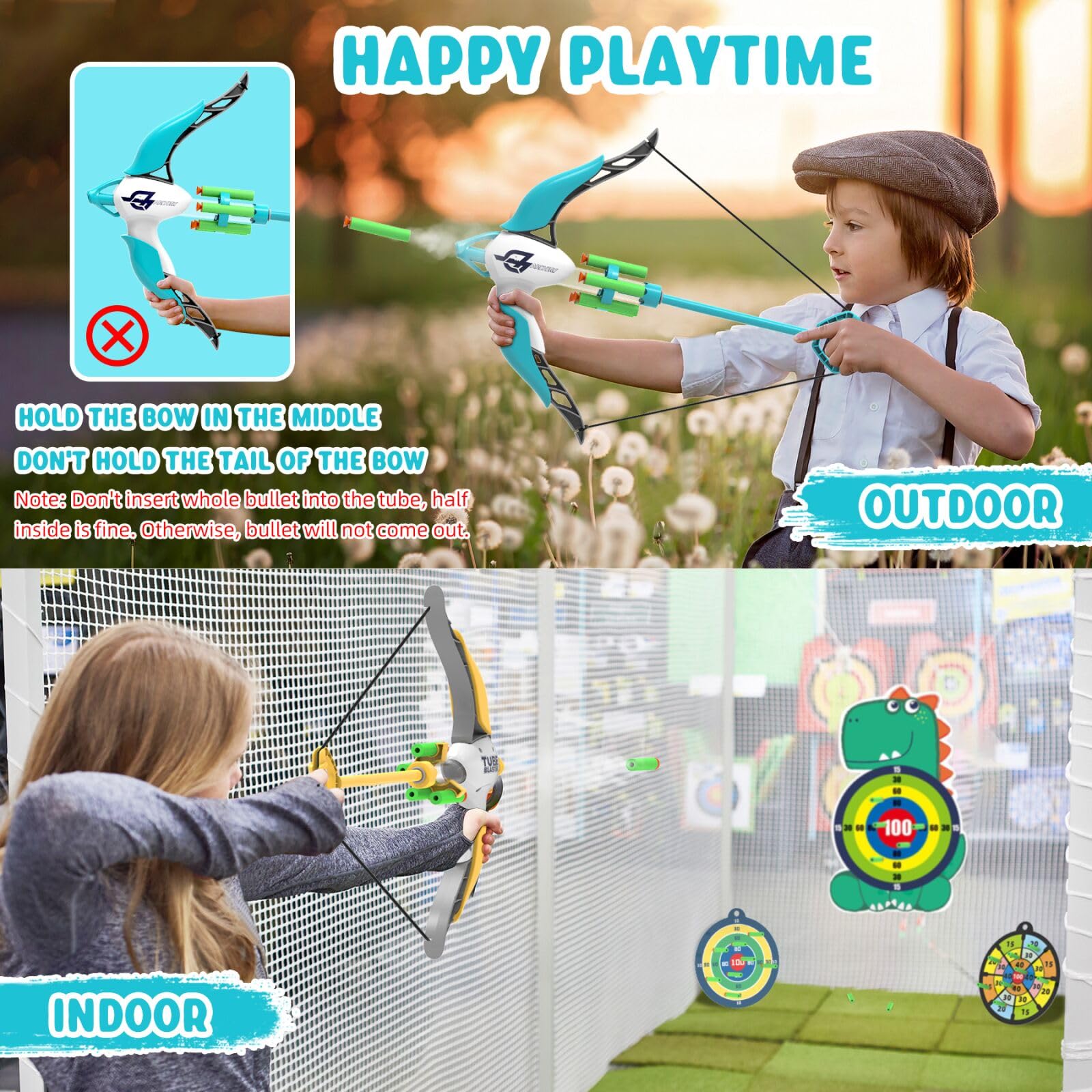 COSOOS 2 Pack Kids Bow and Arrow Set - Safe Archery Toy for Boys & Girls Ages 3-8 with 20 Suction Cup Arrows & 4 Targets - Indoor Outdoor Sports Game for Birthday Party, Backyard Play, and Camping Activities
