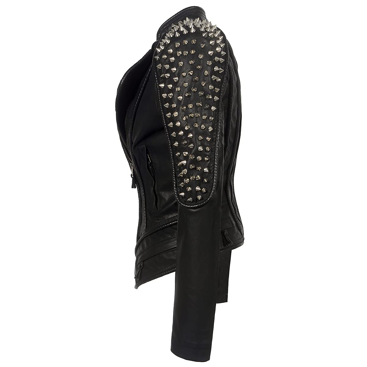 ZJX Women's Punk Leather Jacket - Classic Dovetail Rivet Design, High-Quality Motorcycle Jacket with Lapel | Perfect for Biker Fashion, Rock Concerts & Edgy Street Style
