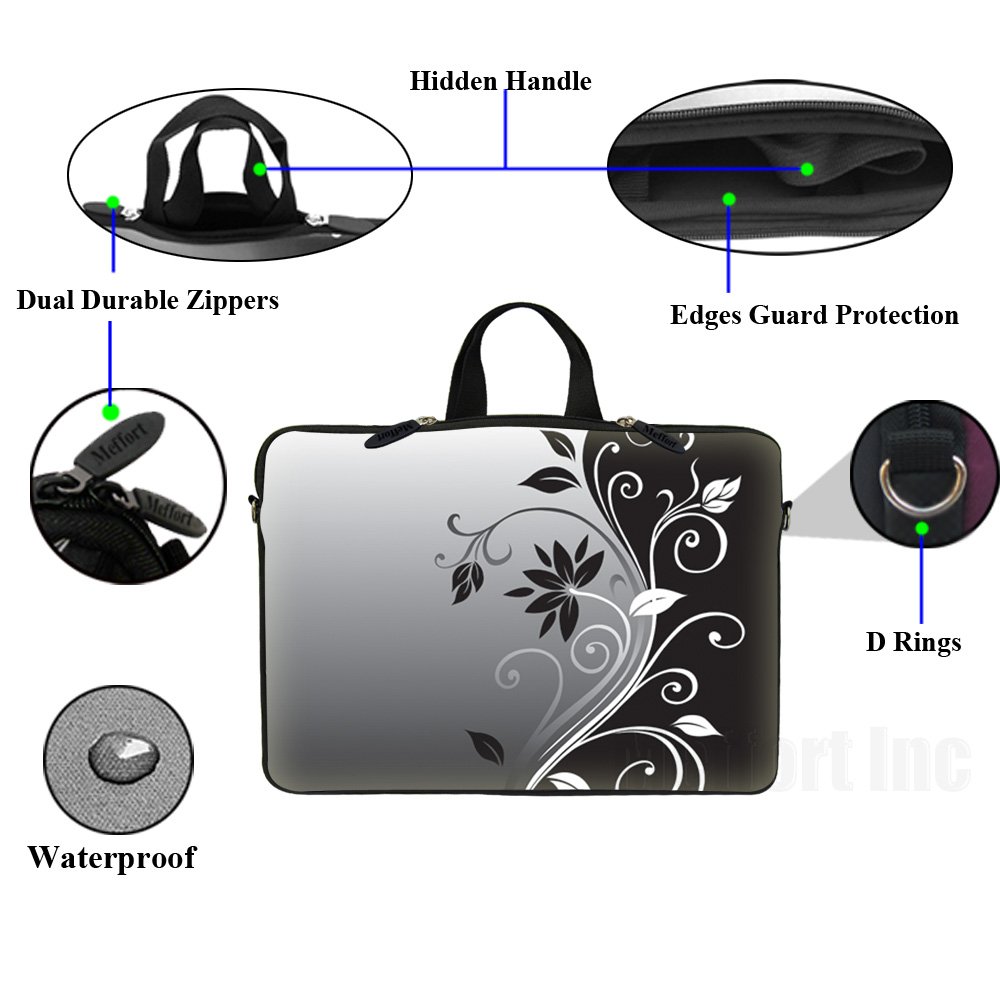 17.3 Inch Neoprene Laptop Sleeve Case with Hidden Handle - Compatible with MacBook Air, Ultrabook & Chromebook (Black Gray Swirl) - Perfect for Travel, Office & School Protection