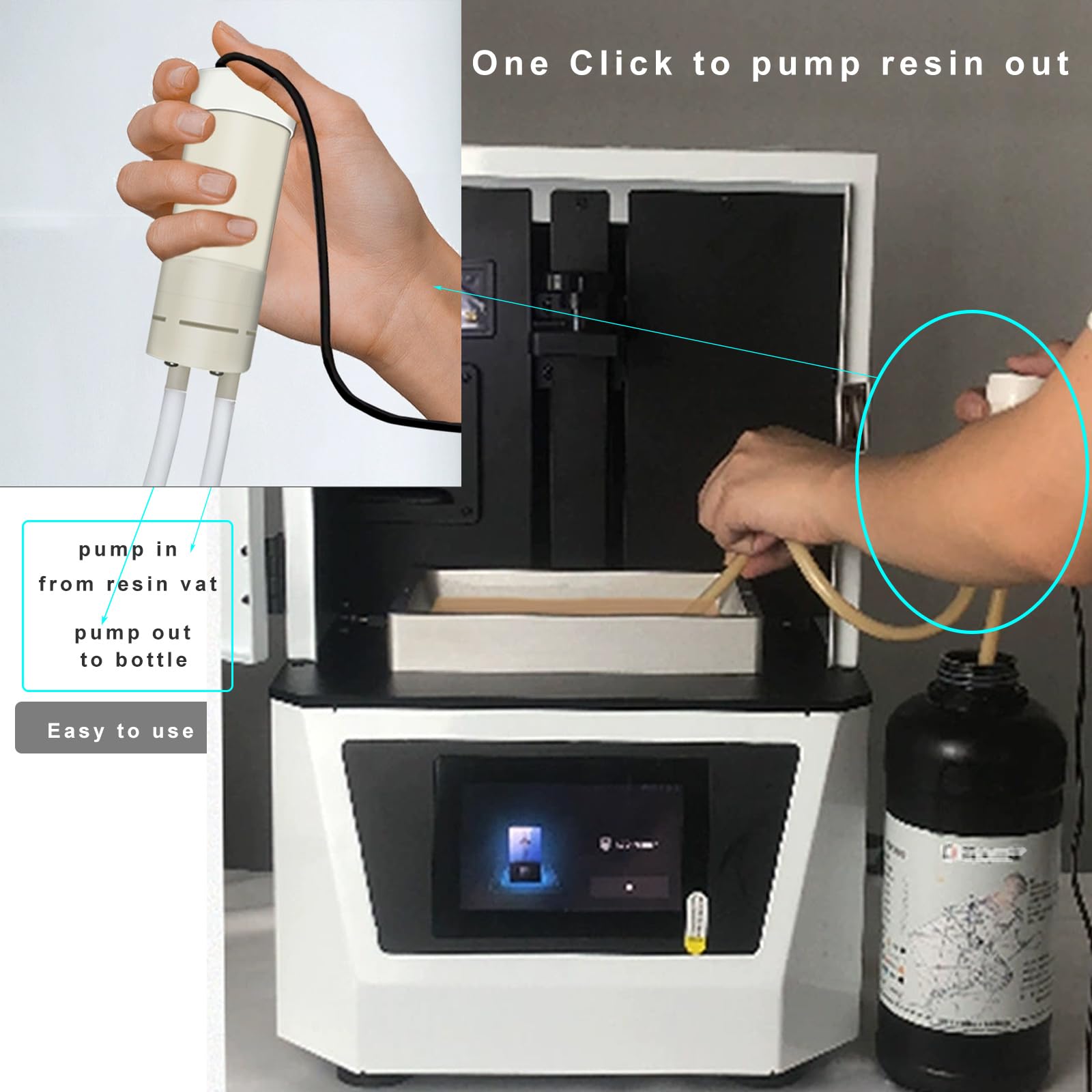 High-Performance 3D Printer Resin Pump - Fast & Easy Resin Transfer from Tank to Bottle - Compatible with LCD/DLP/SLA Printers (5V 2A USB Power) - Perfect for Resin Recycling & Clean Workspace Maintenance