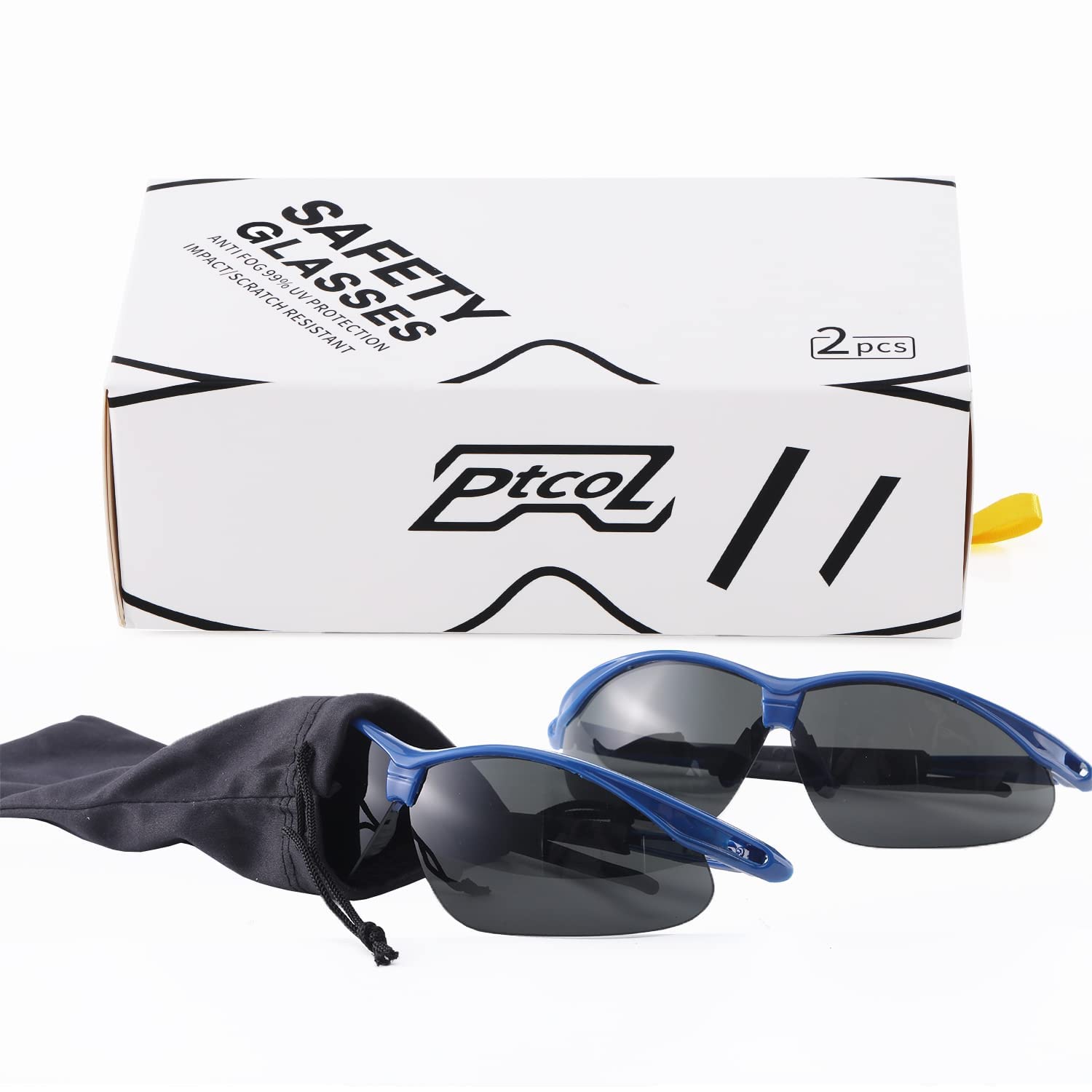 Anti-Fog & Scratch-Resistant Sports Safety Sunglasses for Men & Women - UV Protection Tinted Lenses, Blue & Black Frames (2 Pairs) - Perfect for Cycling, Running, Lab Work & Outdoor Activities