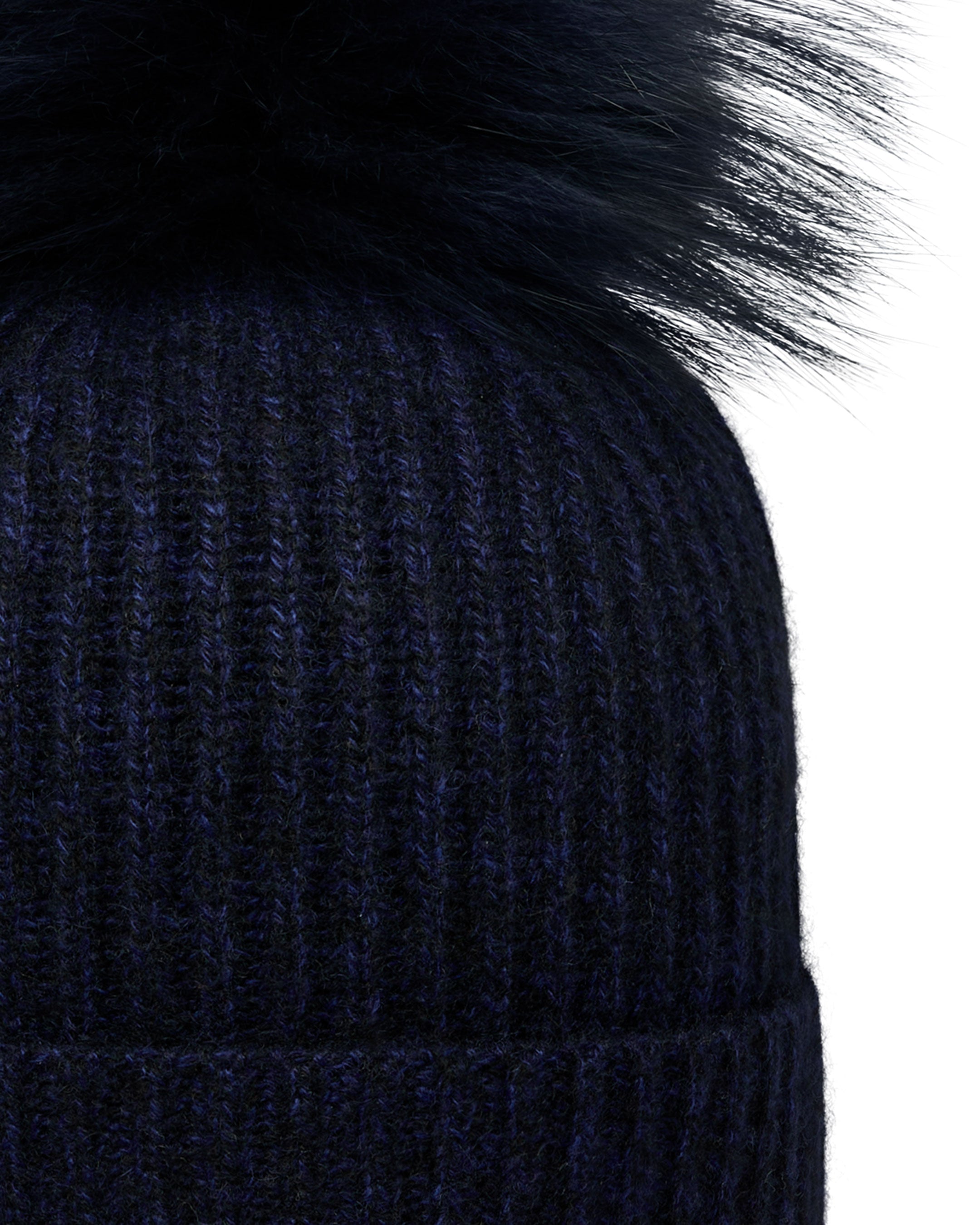 Unisex Ribbed Cashmere Hat with Detachable Pom Pom - Navy Blue Melange - Winter Beanie for Men & Women - Perfect for Skiing, Snowboarding & Cold Weather Fashion