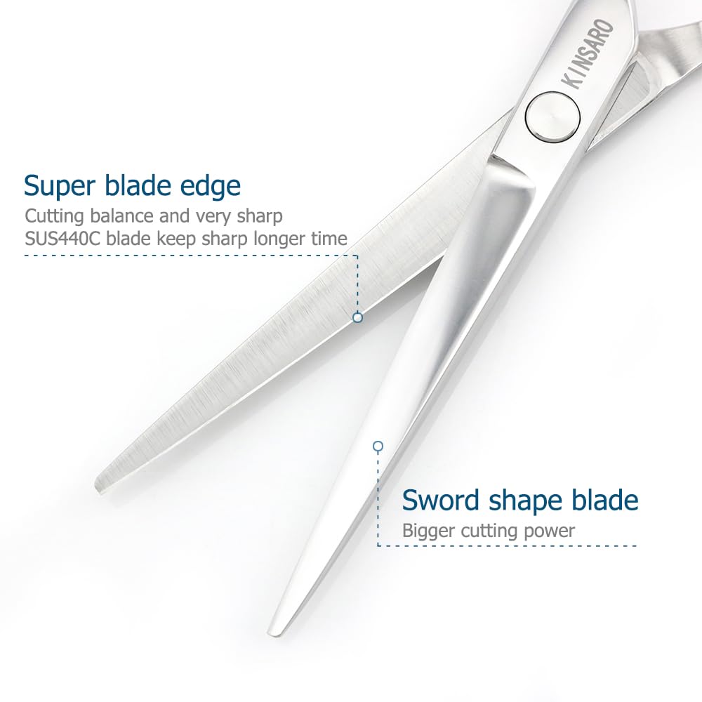 Professional 6 Inch Barber Scissors - 440C Stainless Steel Hair Cutting Shears for Stylists & Hairdressers - Precision Haircutting Tools for Salon, Home & Professional Use - KINSARO
