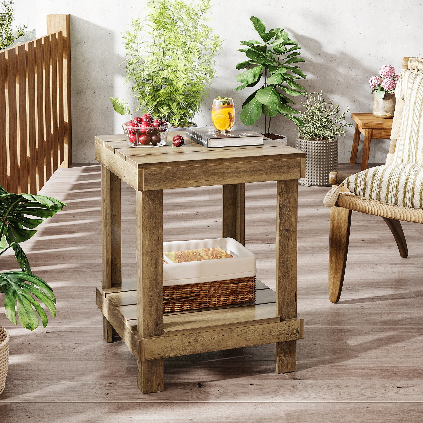 2 Tier Square End Table with 2 Storage Shelves - Modern Nightstand, Side Table for Living Room, Bedroom & Office - Perfect for Small Spaces & Home Organization