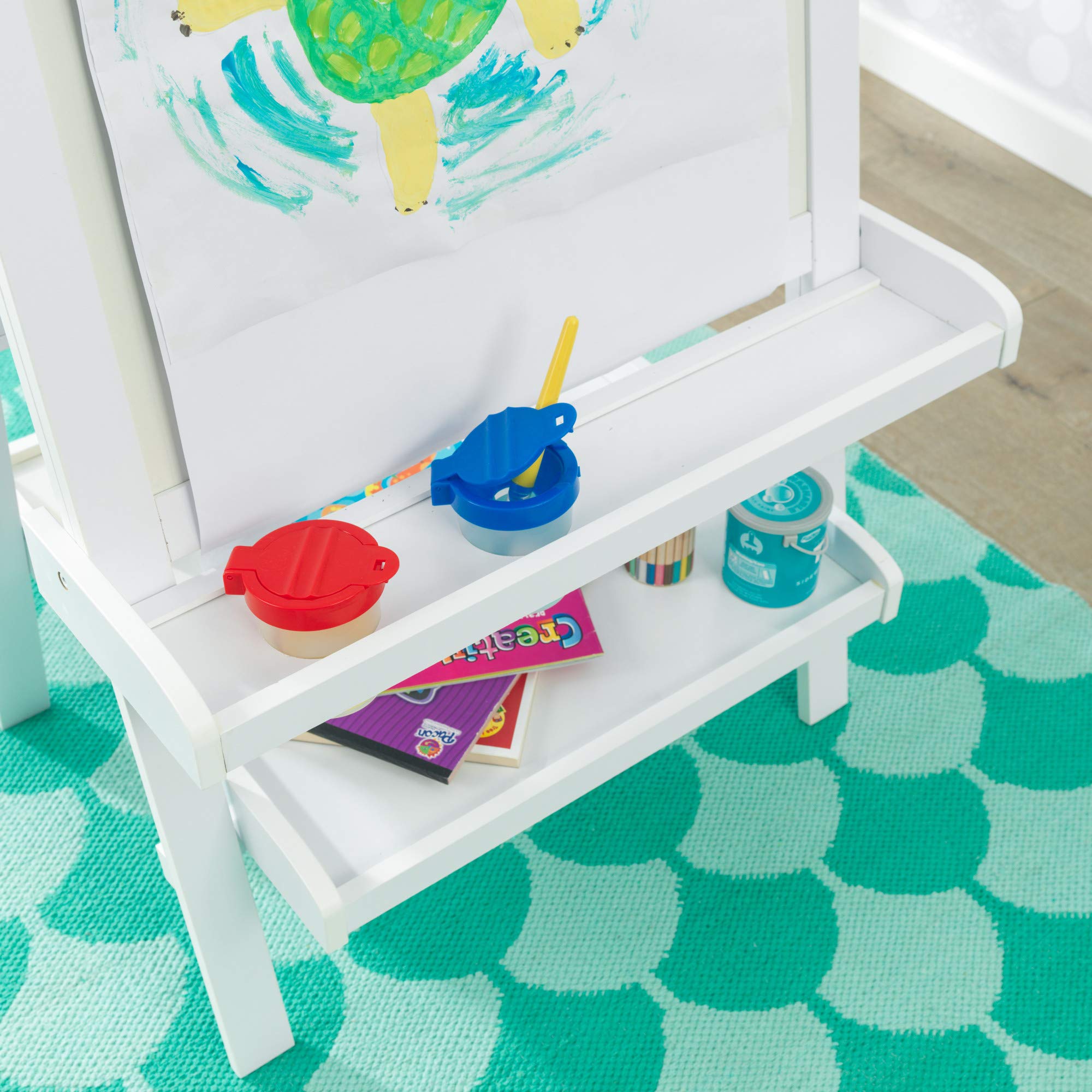 KidKraft Deluxe Wooden Art Easel with Chalkboard & Dry Erase Board, Paper Roll & Paint Cups - White Kids Art Station for Ages 3+ | Perfect for Home, Classroom & Creative Play
