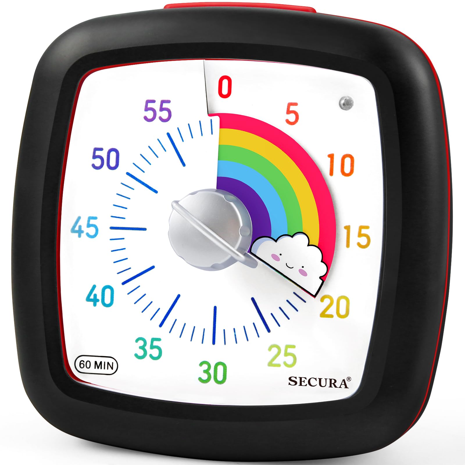 Secura 60-Minute Visual Timer - Silent Countdown Clock for Kids & Adults | Classroom Teaching Tool, Homework Helper, Study Aid & Time Management Device (Black & Cloud)