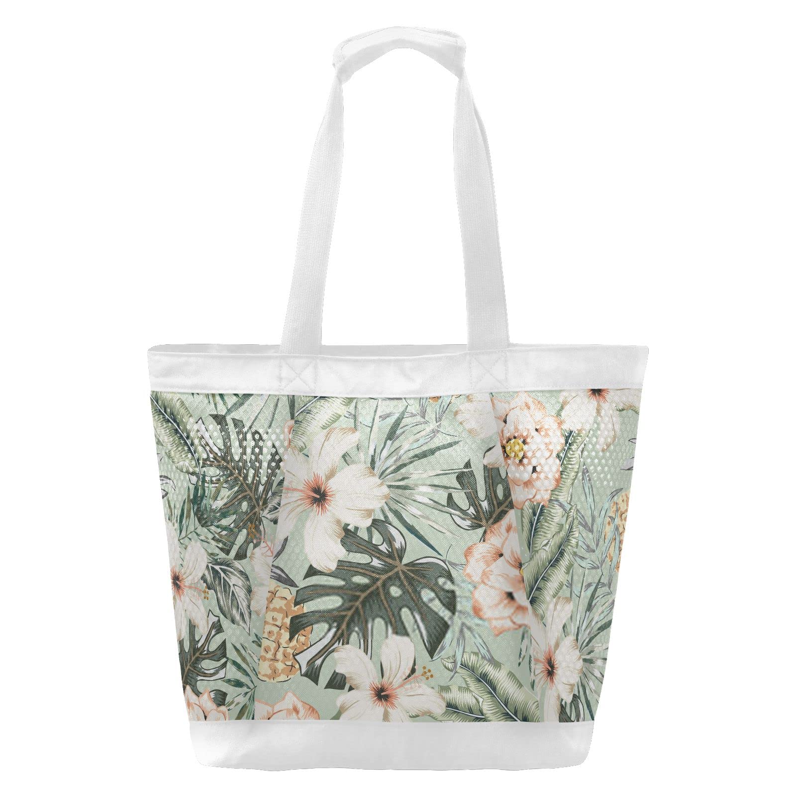 J JOYSAY Tropical Hibiscus Rose Mesh Beach Tote Bag - Large Waterproof Women's Beach Bag for Travel, Gym & Grocery Shopping - Breathable Storage Net Bag Perfect for Pool, Vacation & Summer Outings