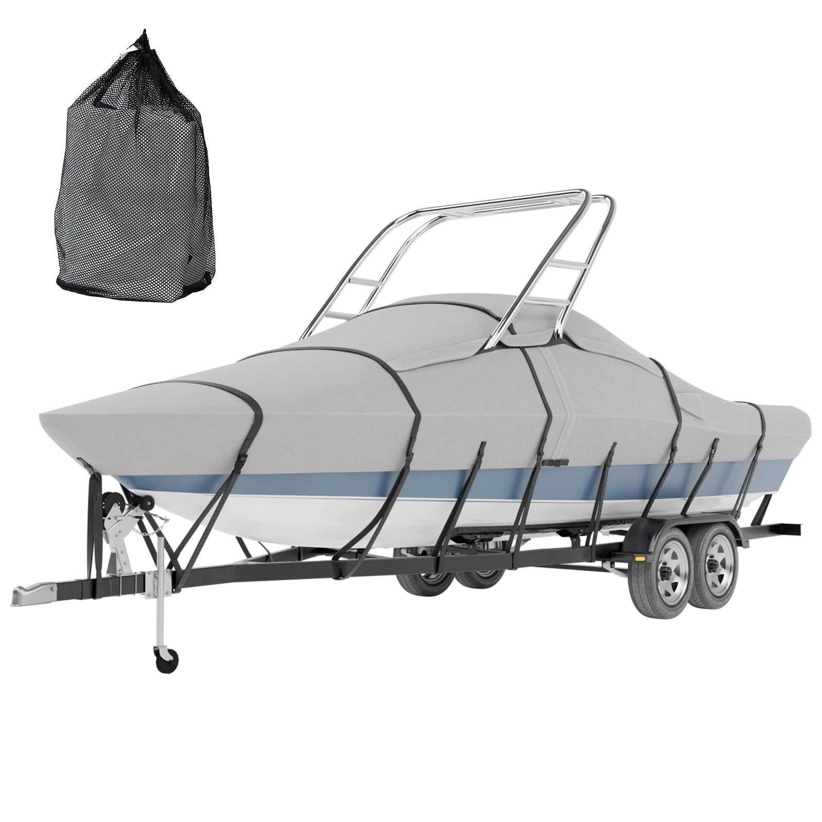 Tuszom True 900D Waterproof Ski & Wakeboard Boat Cover - Heavy Duty Solution Dyed Fabric with 11+6 Windproof Straps & Storage Bag - Fits 22'-24' Length, 116
