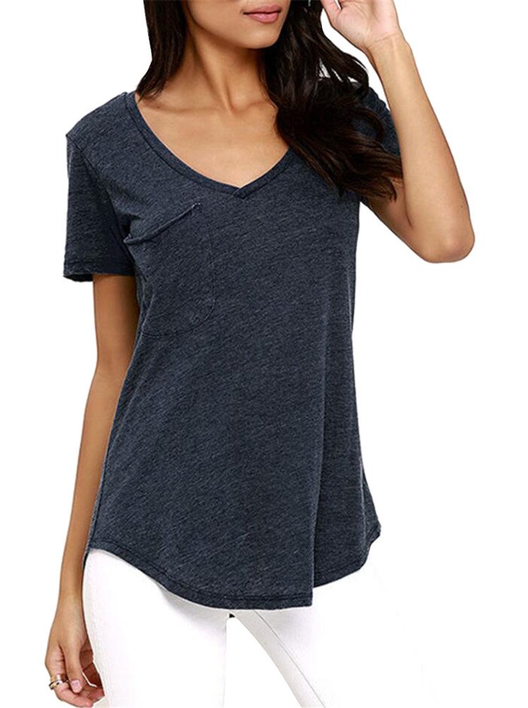 Women's Short Sleeve V-Neck Tunic T-Shirt - Casual Summer Fashion Top Blouse for Everyday Wear, Work & Outings