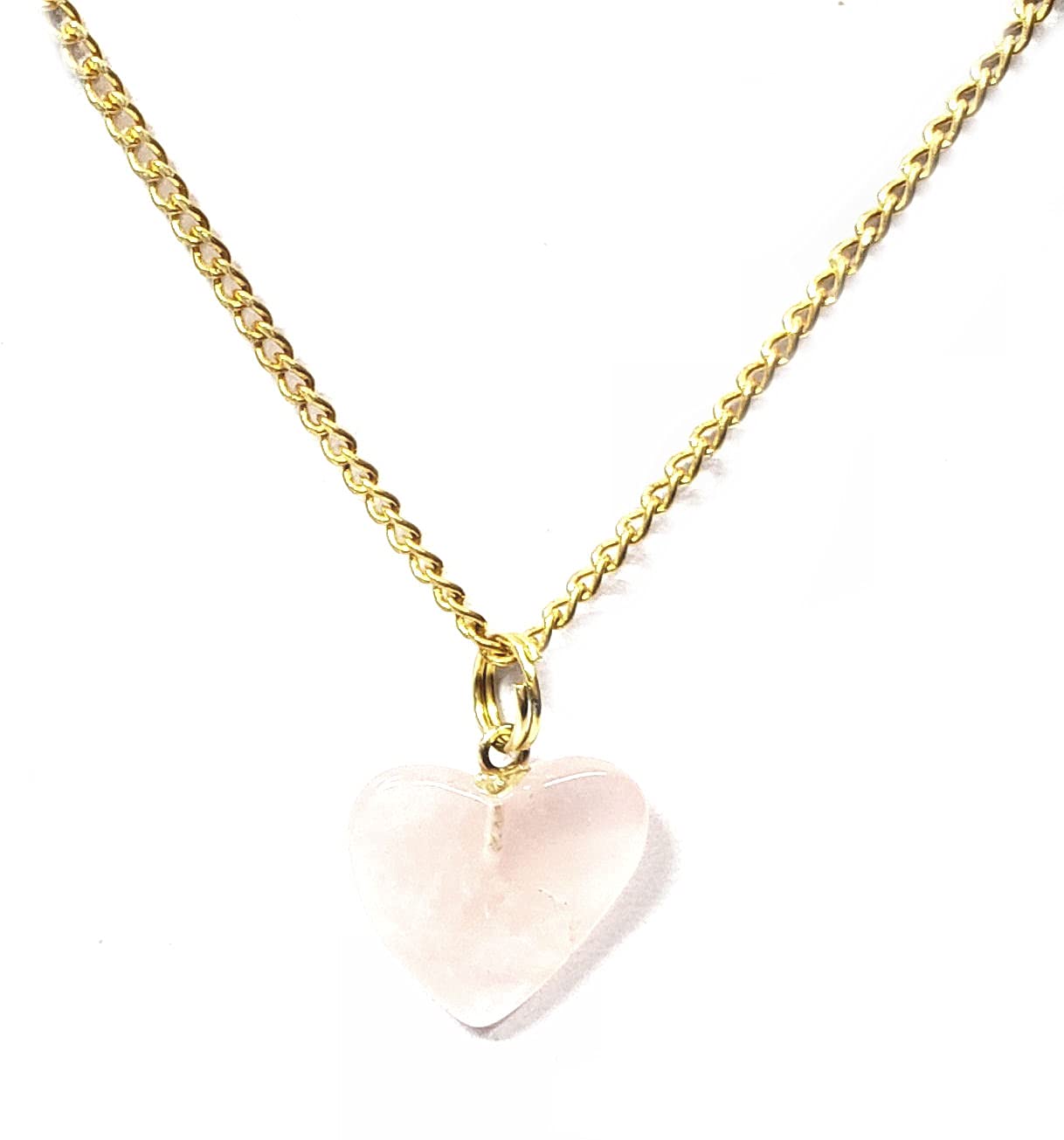 Rose Quartz Heart Pendant Necklace - 15mm Genuine Stone on 18 Inch Gold Chain - Perfect for Valentine's Gift, Spiritual Healing & Everyday Elegance