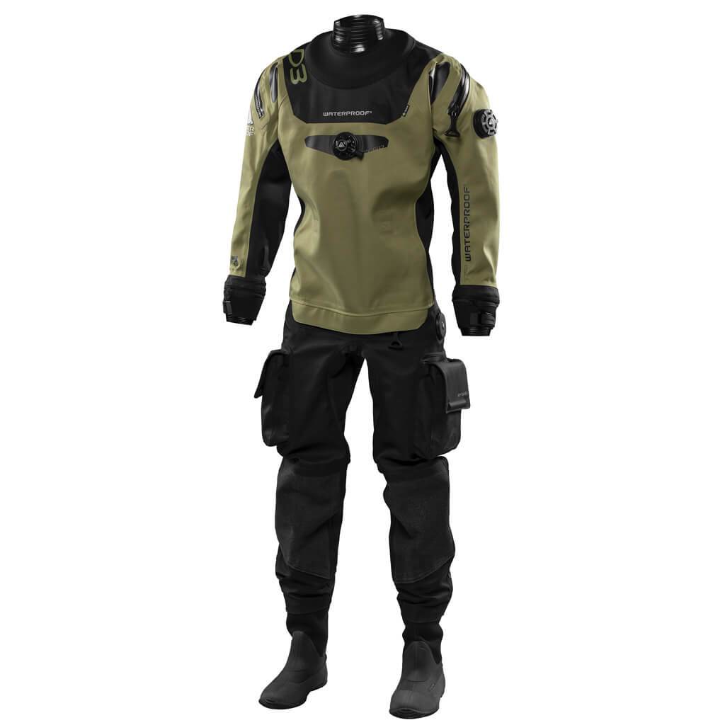 D3 Ergo Men's Waterproof Drysuit for Scuba Diving, Kayaking & Cold Water Fishing | Heavy-Duty Neoprene Diving Suit with Ergonomic Fit