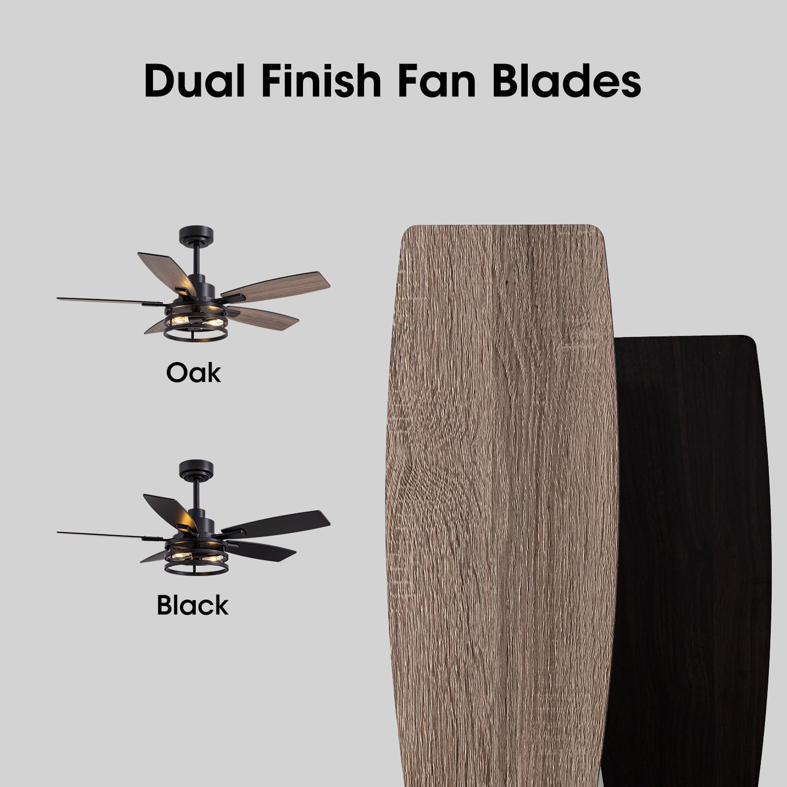 Modern Ceiling Fan with LED Light and Remote Control - Quiet Reversible 3-Speed DC Motor - Perfect for Bedroom, Living Room, and Office (Black, 52 Inch) - Energy Efficient Cooling and Stylish Home Decor
