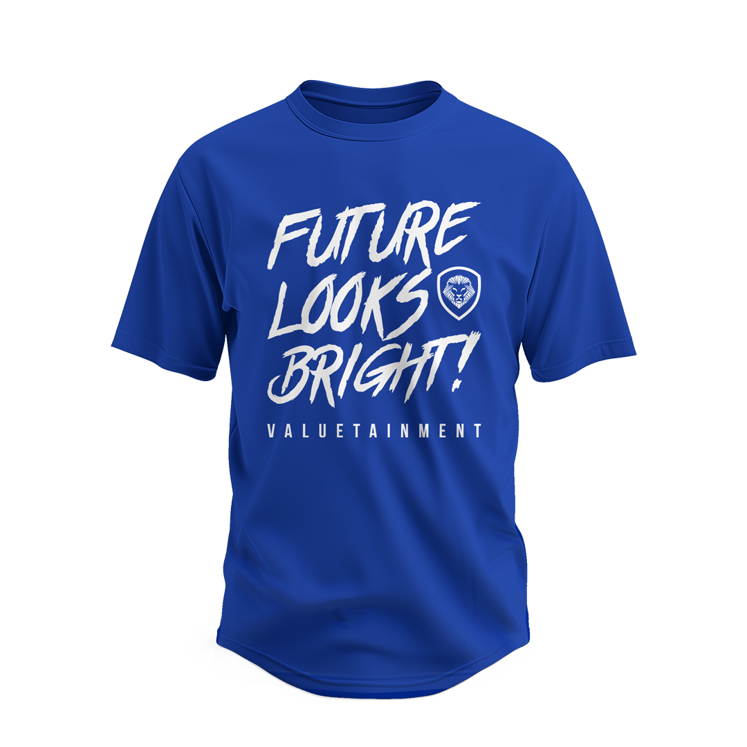 Future Looks Bright Premium Curved Hem Royal Blue & White Short Sleeve T-Shirt for Men | Casual Summer Tee | Streetwear Fashion | Gym & Everyday Wear