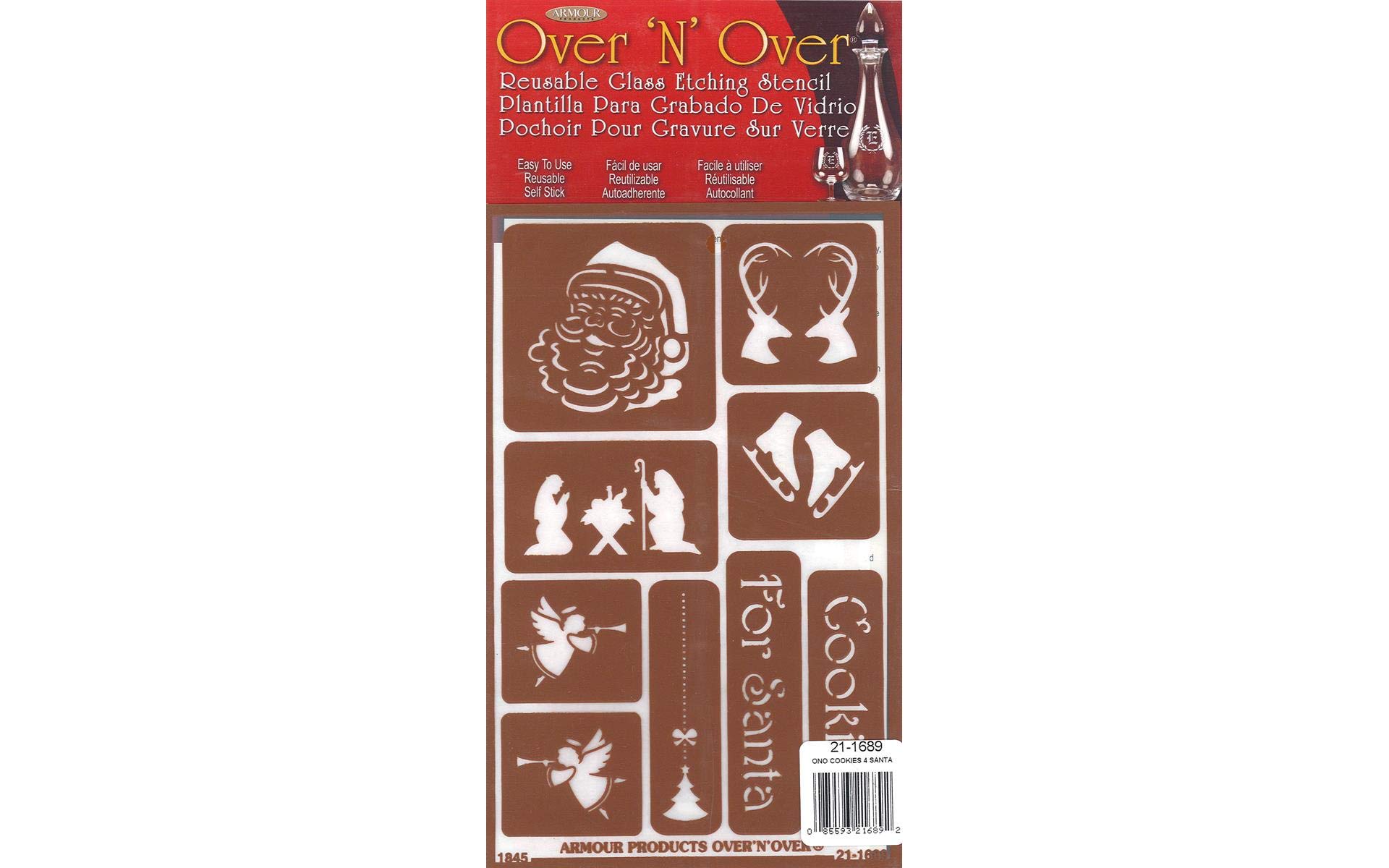 Armour Over n Over Reusable Glass Etching Stencil Kit - Santa Cookie Design for DIY Holiday Crafts, Gift Wrapping & Christmas Decorations