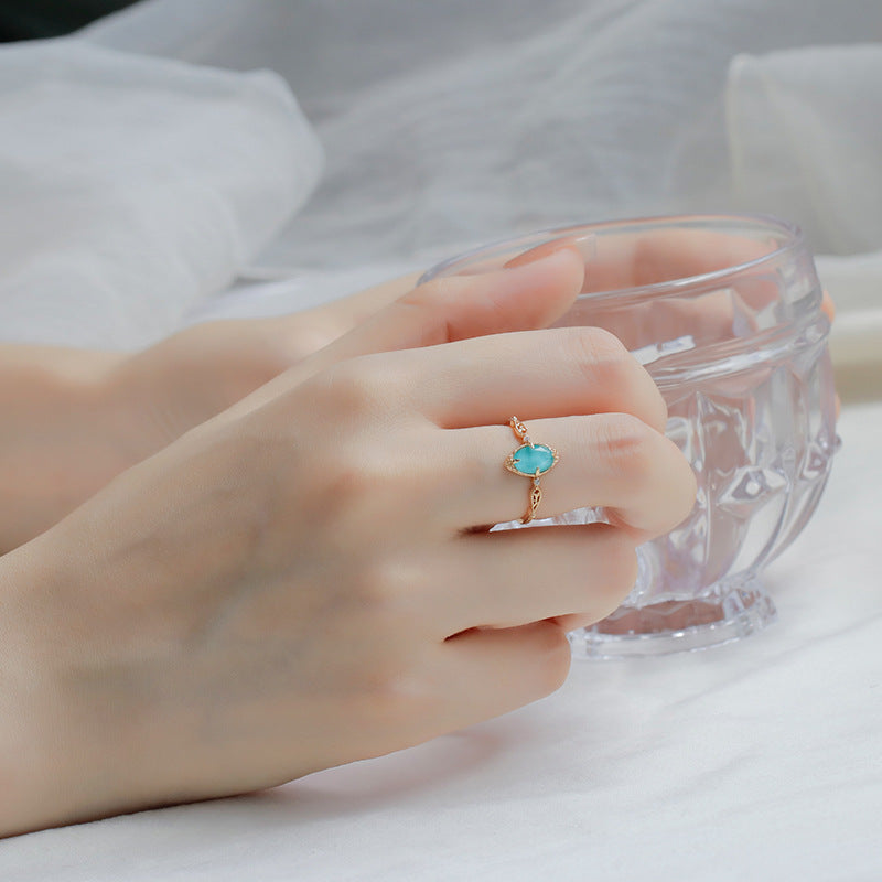 14K Gold Turquoise Clear Quartz Filigree Ring Set - Elegant Dainty Jewelry for Women | Perfect for Weddings, Parties & Everyday Wear | HJZB 360
