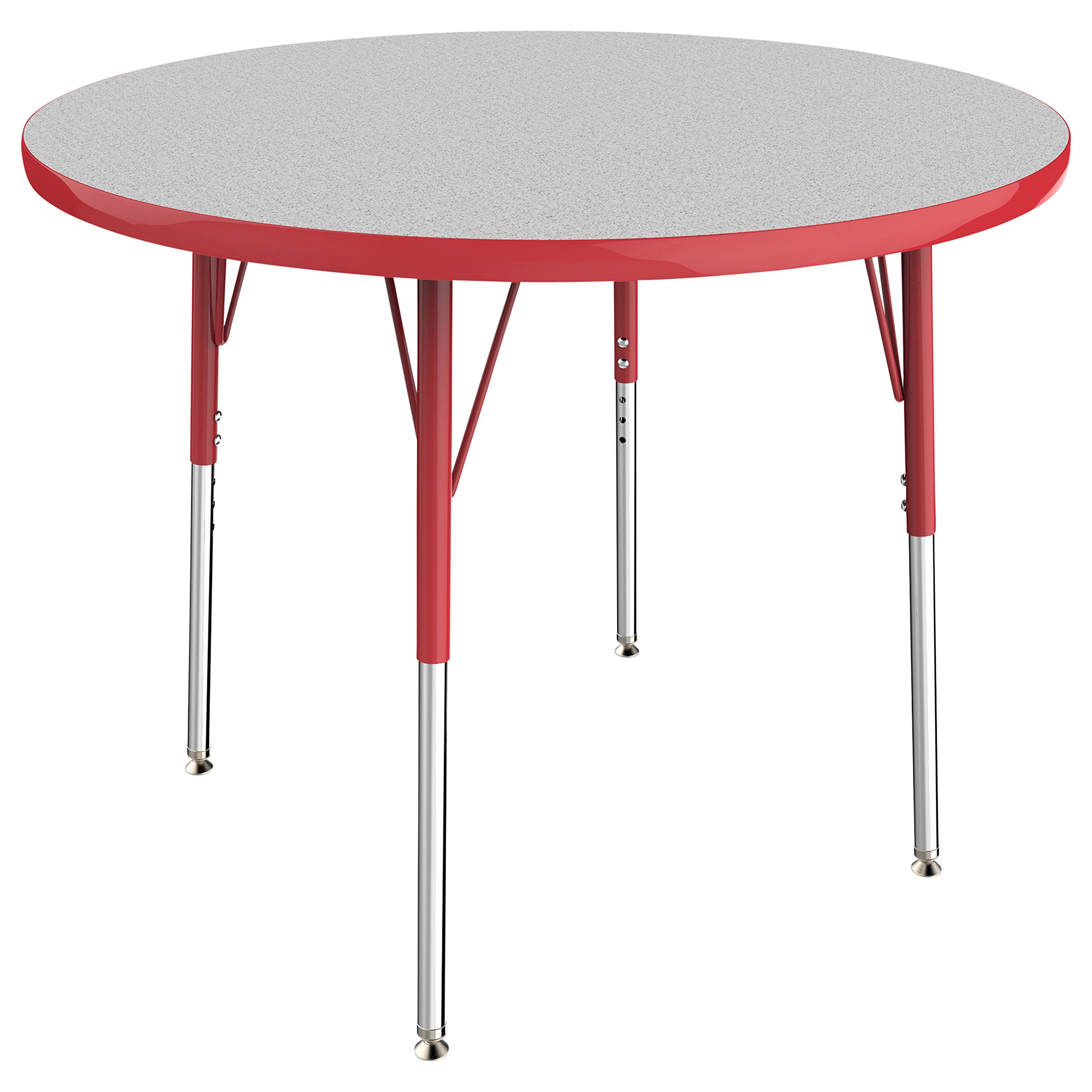 Adjustable Height Round Activity Table for School & Office - 36 Inch with Swivel Glides, Gray Top & Red Edge (19-30 Inches) - Perfect for Classrooms, Meetings & Collaborative Workspaces