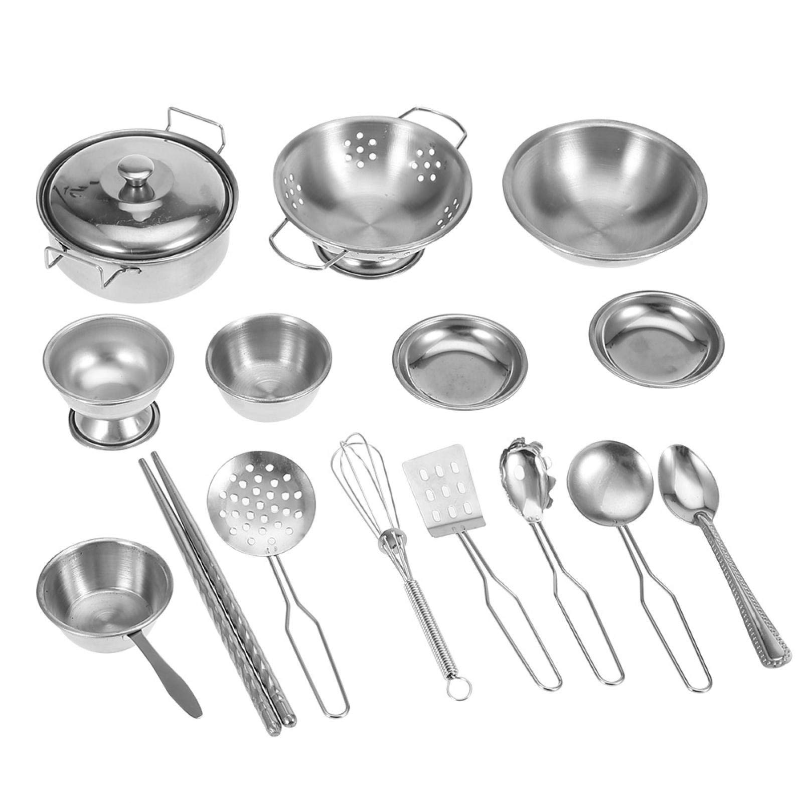 Stainless Steel Kids Kitchen Toy Set - 16pcs Pretend Play for Boys & Girls