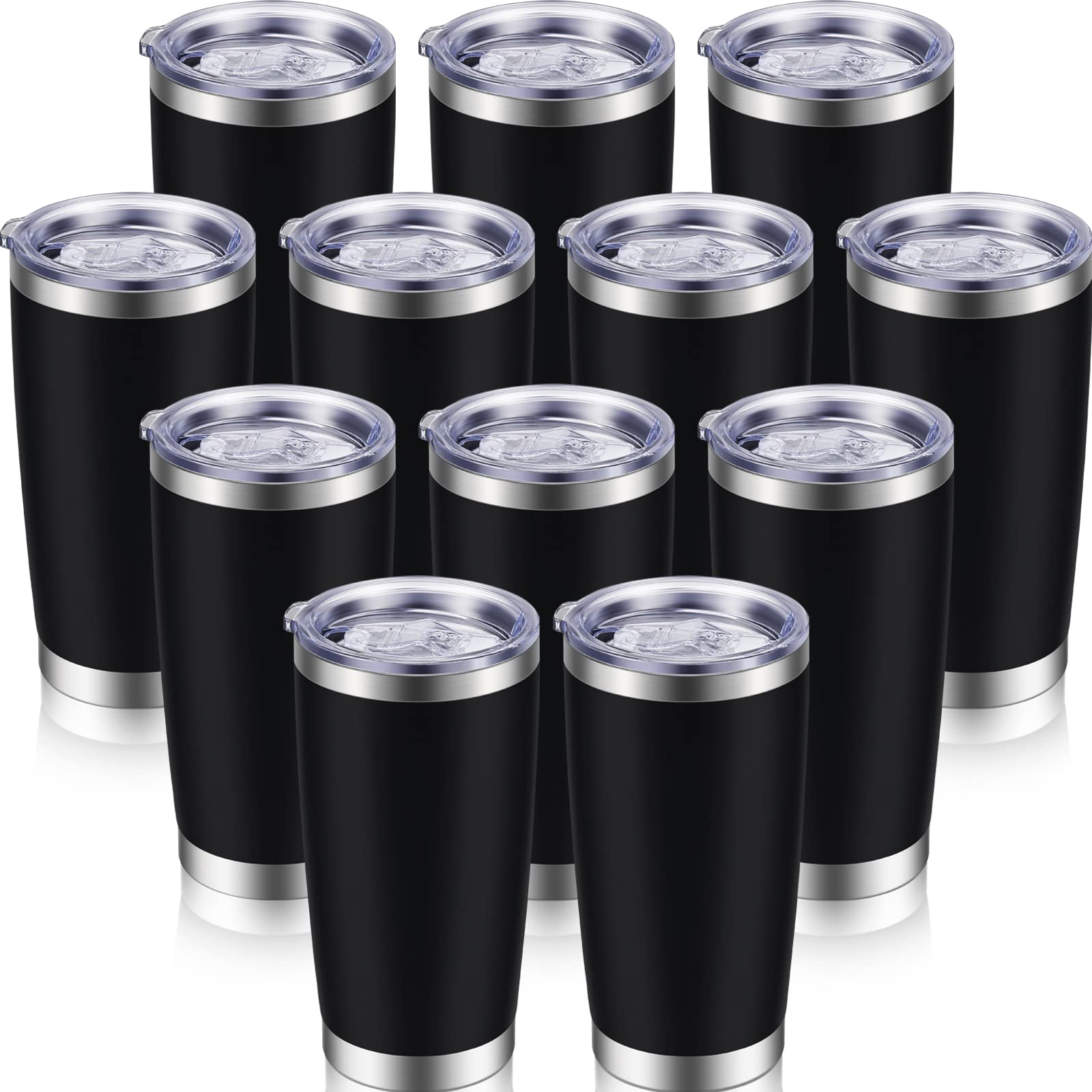 15 Pack 20oz Stainless Steel Tumblers with Lid - Double Wall Vacuum Insulated Coffee Mugs for Hot & Cold Drinks - Powder Coated Travel Mug for Home, Office, Camping & Outdoor Use (Black)