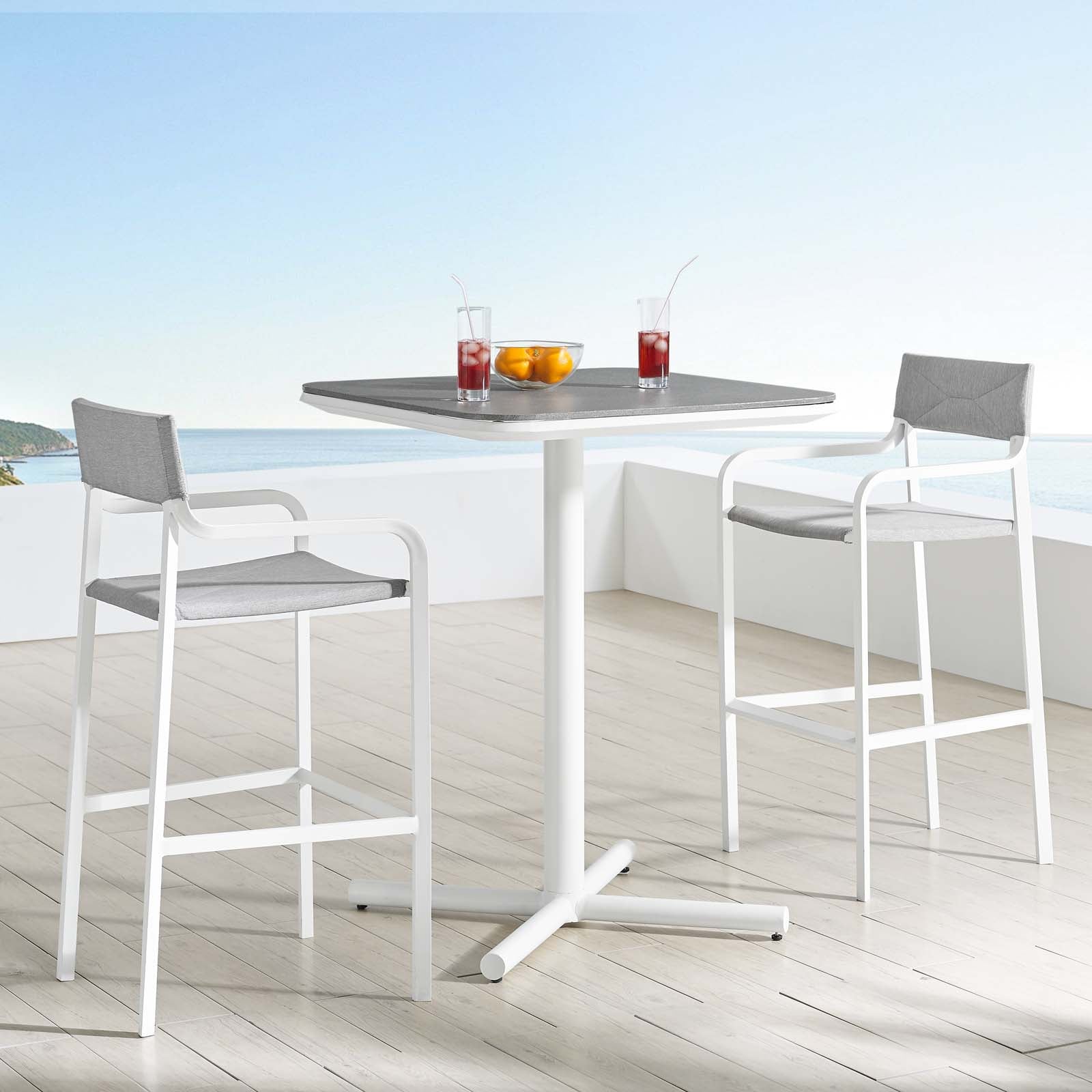 Raleigh 3-Piece Outdoor Patio Aluminum Bar Set - Modern Bistro Table & Stools for Backyard, Garden, or Balcony - Perfect for Entertaining Guests or Relaxing Outdoors