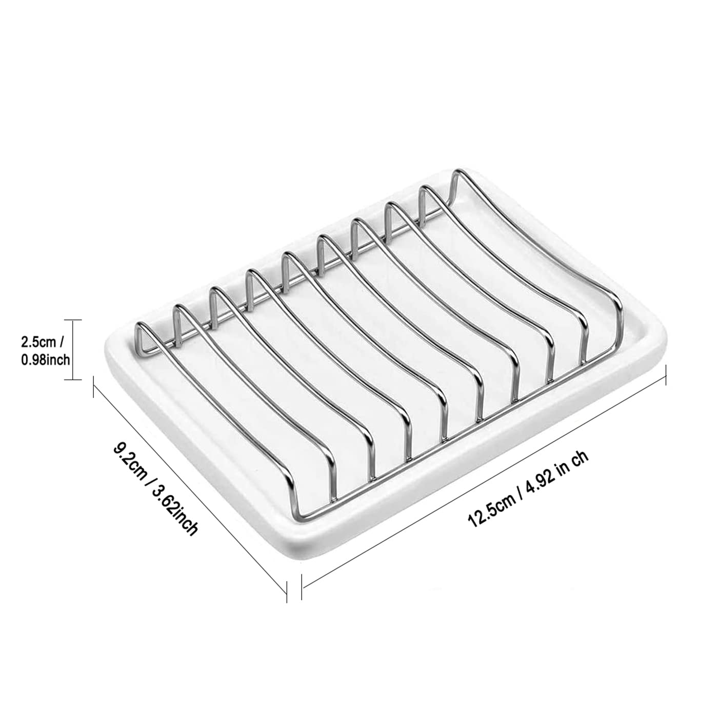 Stainless Steel Ceramic Soap Dish with Drain Tray - Self Draining Soap Holder & Sponge Organizer for Shower, Bathroom, Kitchen Sink - Perfect for Bathroom Countertops, Shower Shelves & Kitchen Organization