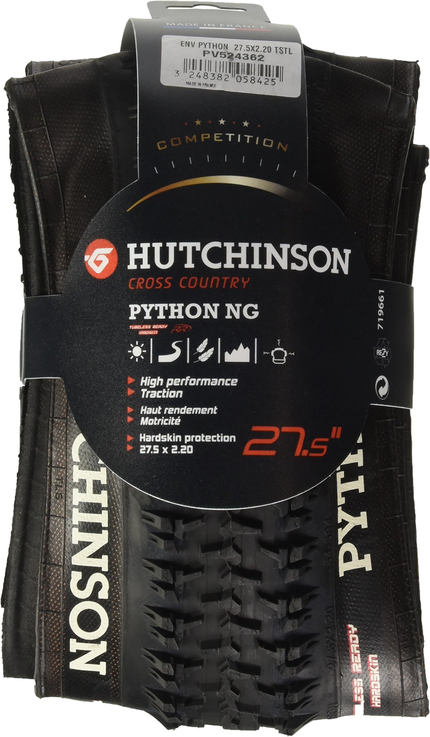 Hutchinson Python Tubeless Ready 650B Foldable Bike Tires, 27.5 x 2.2 Inch, Black - Perfect for Mountain Biking, Trail Riding, and Off-Road Adventures