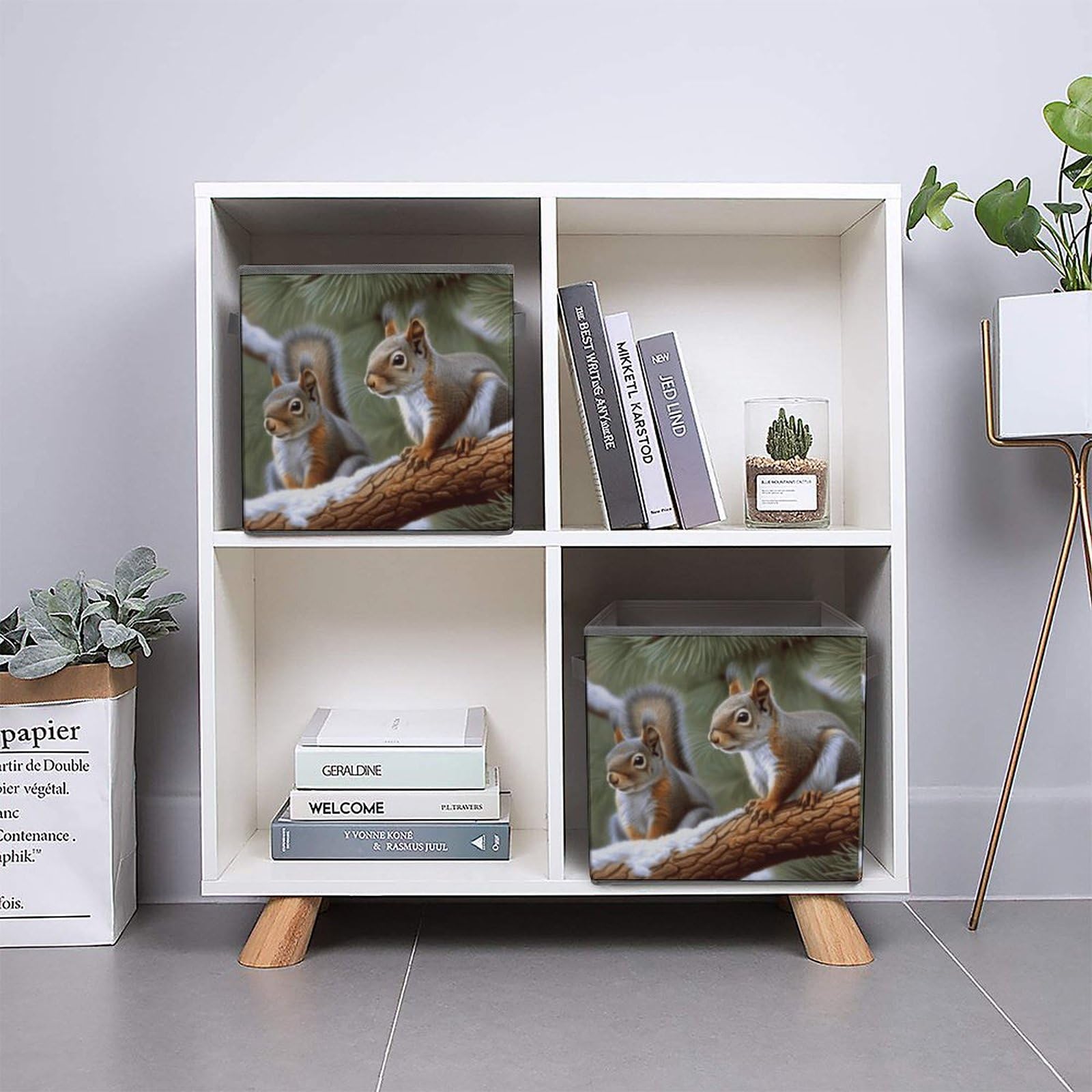 Foldable Storage Bins with Handles - Collapsible Organizer Box with Cute Squirrel Print for Closet, Shelves, Bedroom & Office | Space-Saving Home Organization Solution for Toys, Books & Clothes