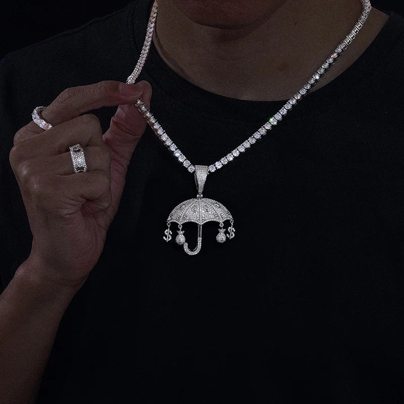 Custom Moissanite Diamond Umbrella Money Bag Pendant - 925 Sterling Silver Jewelry for Women | Perfect Gift for Birthday, Anniversary & Special Occasions