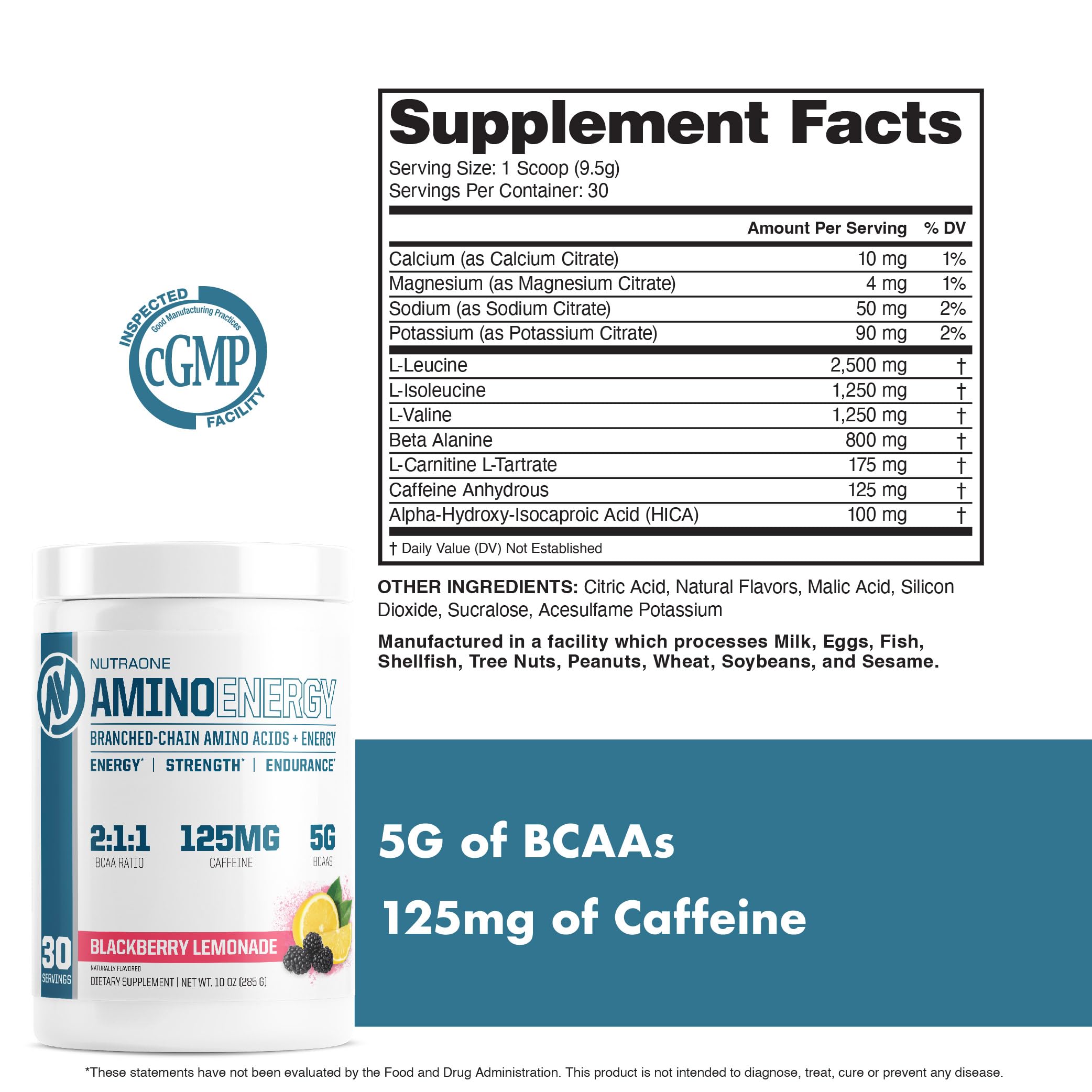 NutraOne Amino Energy BCAA Powder Pre-Workout Supplement with Caffeine & Branched Chain Amino Acids - BlackBerry Lemonade Flavor (30 Servings) | Enhance Performance, Fuel Workouts & Speed Recovery for Athletes & Fitness Enthusiasts