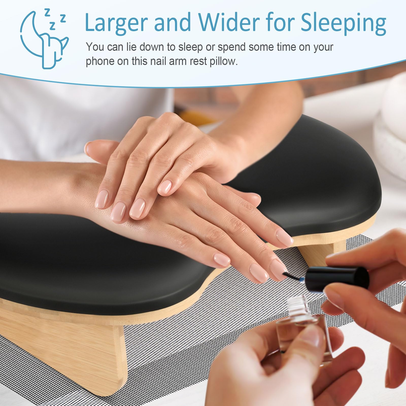 Ergonomic U-Shaped Hand Rest for Nail Technicians - Adjustable Nail Arm Rest Cushion with Detachable Brackets & Non-Slip Nail Table Mat - Perfect for Gel, Acrylic & Manicure Services in Salons & Home Studios (Black)