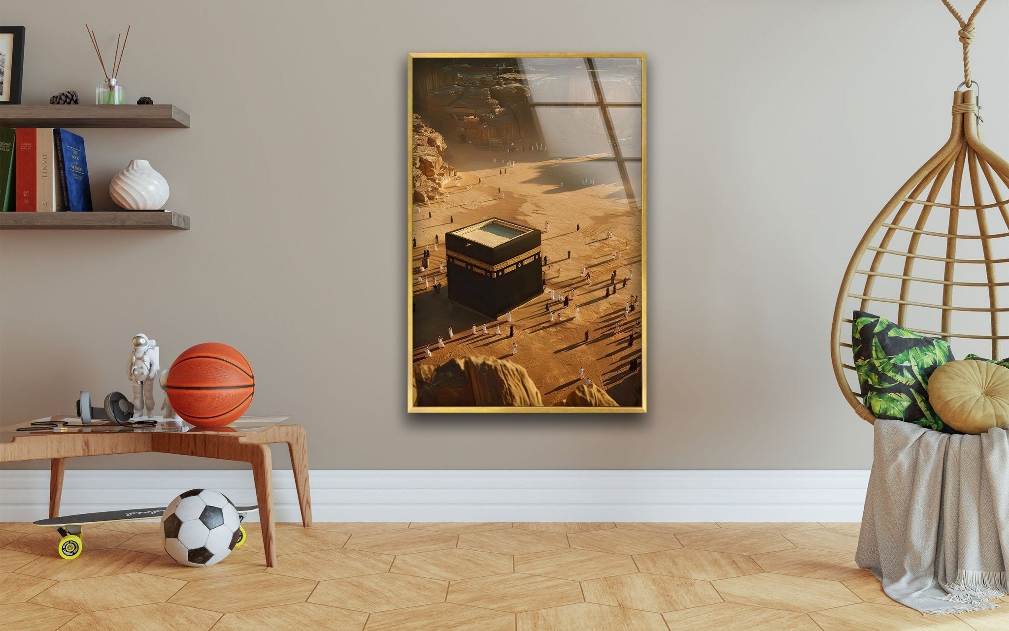 Stunning Aerial View Kaaba Glass Wall Art - Islamic Home Decor for Living Room, Mosque & Office - Perfect Muslim Gift for Eid & Ramadan