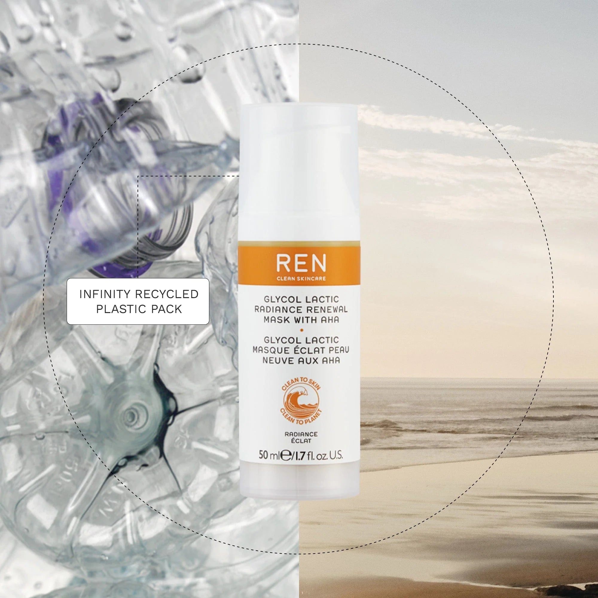 REN Glycol Lactic Radiance Renewal Mask - Exfoliating Facial Mask with AHA for Glowing Skin | Perfect for Night Routine & Anti-Aging Skincare