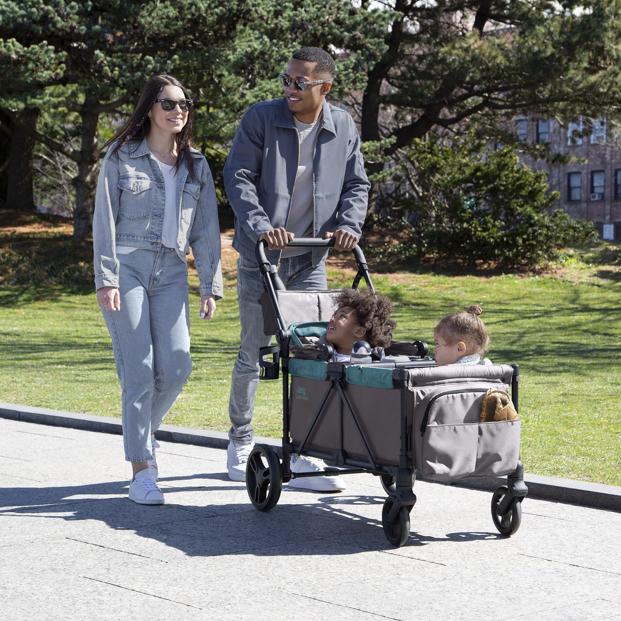Delta Children Jeep Sport All-Terrain Stroller Wagon with Canopy, Parent Organizer & Snack Tray - Adjustable Handlebar, Cup Holders - Grey/Blue Moon - Perfect for Outdoor Adventures, Beach Trips and Family Outings