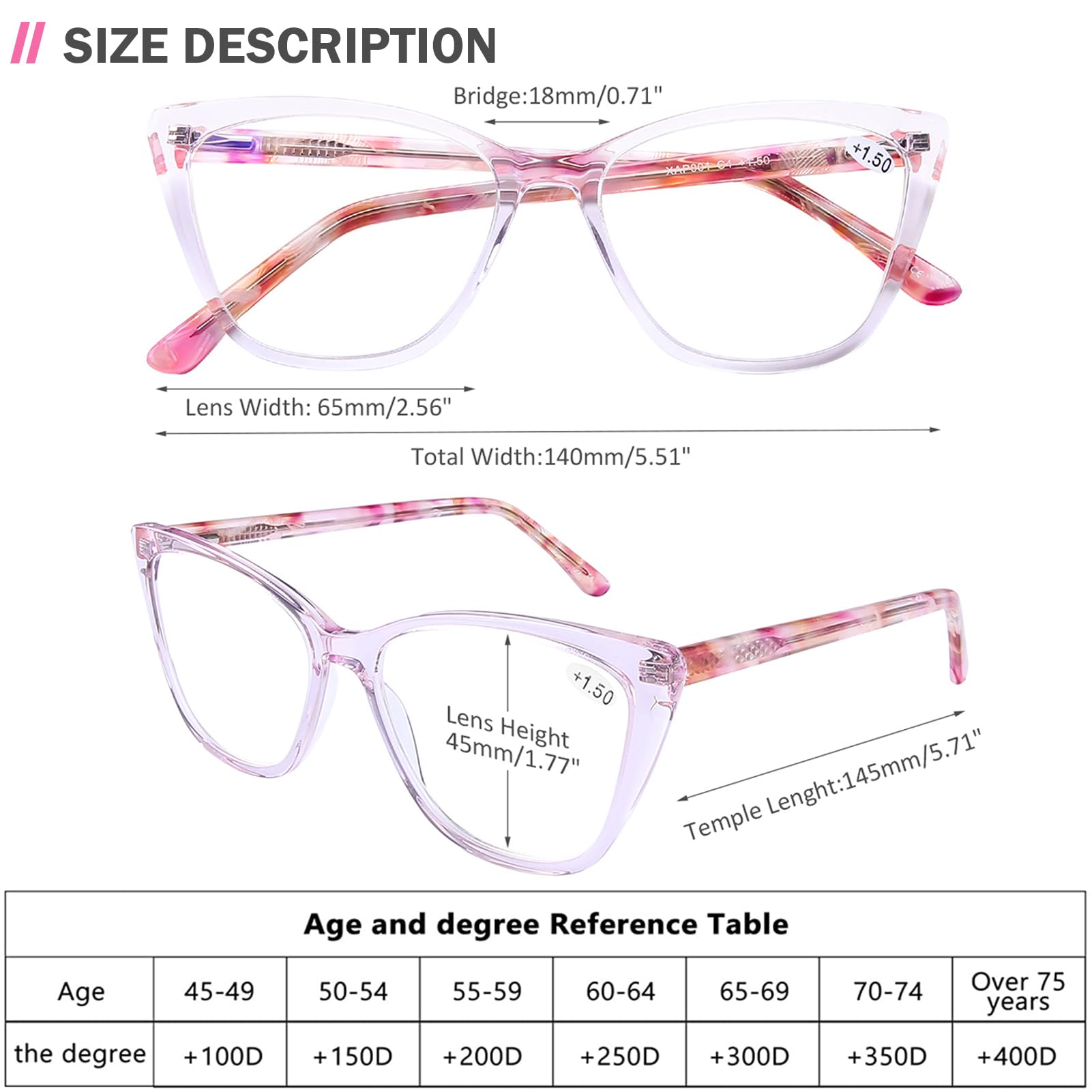AQWANO Stylish Cat Eye Computer Reading Glasses for Women - Oversized Designer Blue Light Blocking Eyeglasses with Anti-UV400 Protection (Pink, 2.0 Magnification) - Perfect for Office Work, Online Shopping & Digital Screen Use