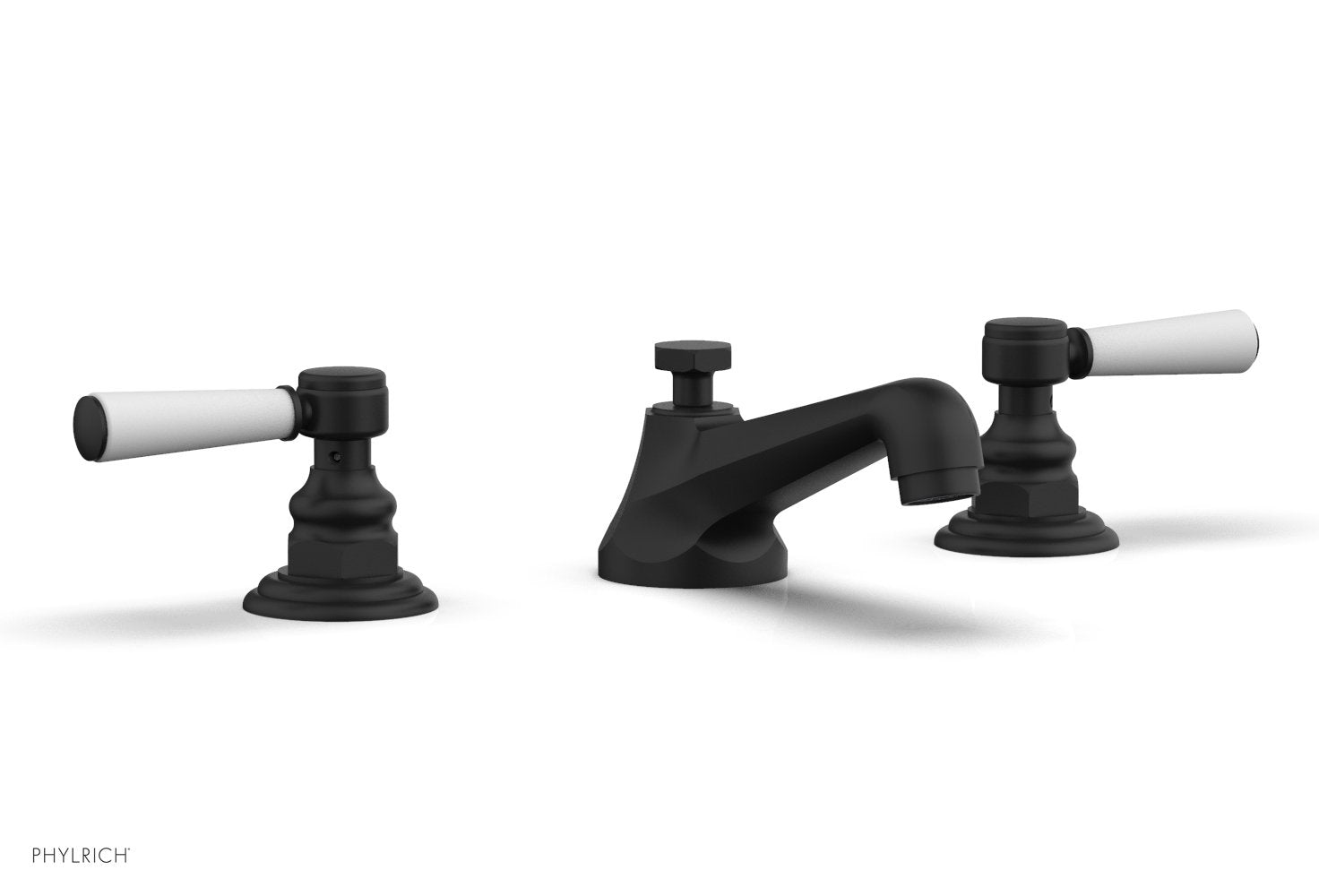 HEX TRADITIONAL Widespread Bathroom Faucet - Satin White Finish with Lever Handles (Model 500-02) - Perfect for Modern Vanities and Guest Bathrooms