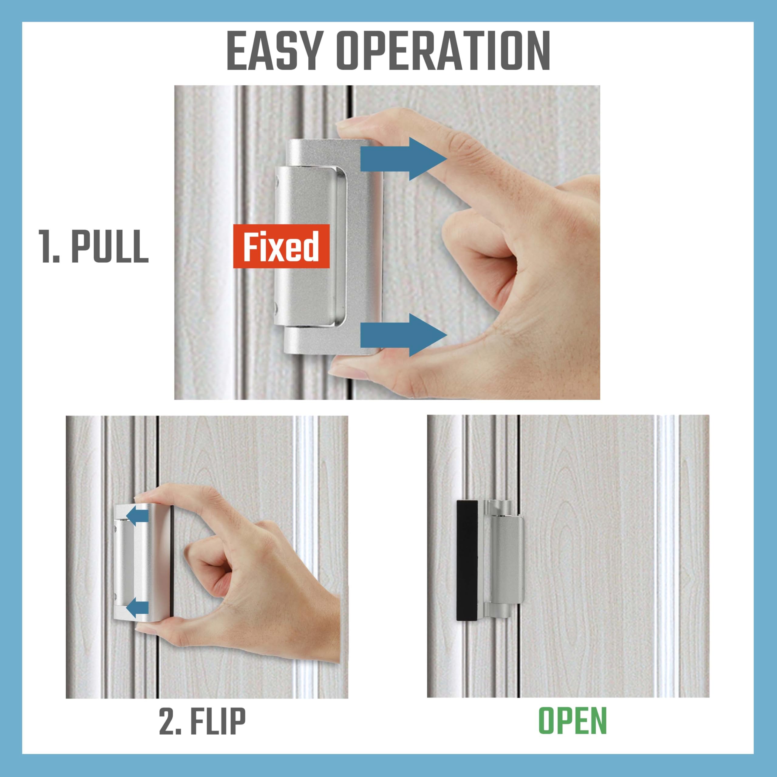 4-Pack Heavy Duty Aluminum Door Reinforcement Lock - Childproof Home Security for Enhanced Protection Against Break-Ins - Silver Frame Lock for Doors & Windows - Perfect for Apartments, Houses & Offices