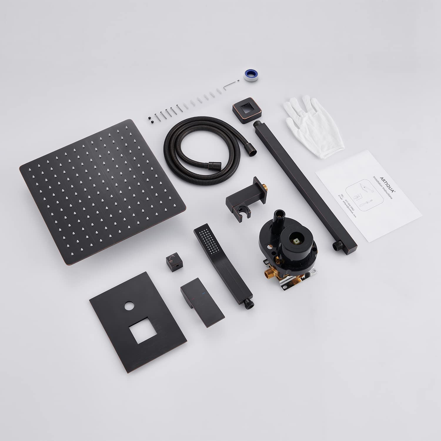 12 Inch Oil Rubbed Bronze Rain Shower System - Wall Mount Bathroom Faucet with Rainfall Shower Head & Handheld Shower - Perfect for Spa-Like Luxury Bath Experience in Master Bathrooms & Modern Home Renovations