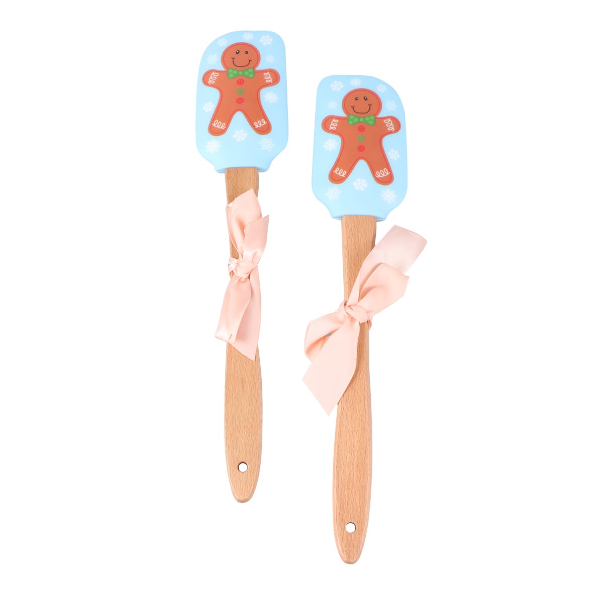 Christmas Silicone Spatula Set - 2 Pack Gingerbread Man Pattern Baking Spatulas with Wooden Handle for Cake Decorating, Mixing & Cooking | Perfect for Holiday Baking, Cookie Making & Christmas Kitchen Gifts