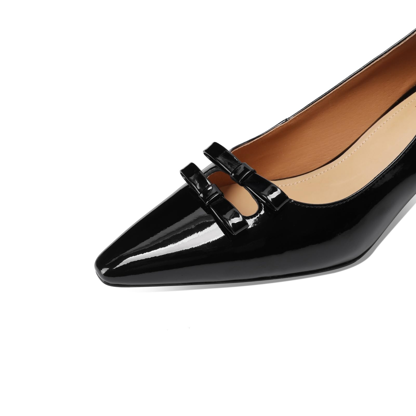 Stylish Patent Leather Pointed Toe Pumps with Bowknots - Women's Mid Heel Dress Shoes for Work, Party & Special Occasions
