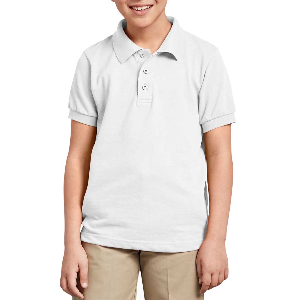 Dickies Youth Pique Polo Shirt for Boys & Girls - Comfortable Cotton Blend Short Sleeve Shirt - White - Perfect for School Uniforms, Sports & Casual Wear