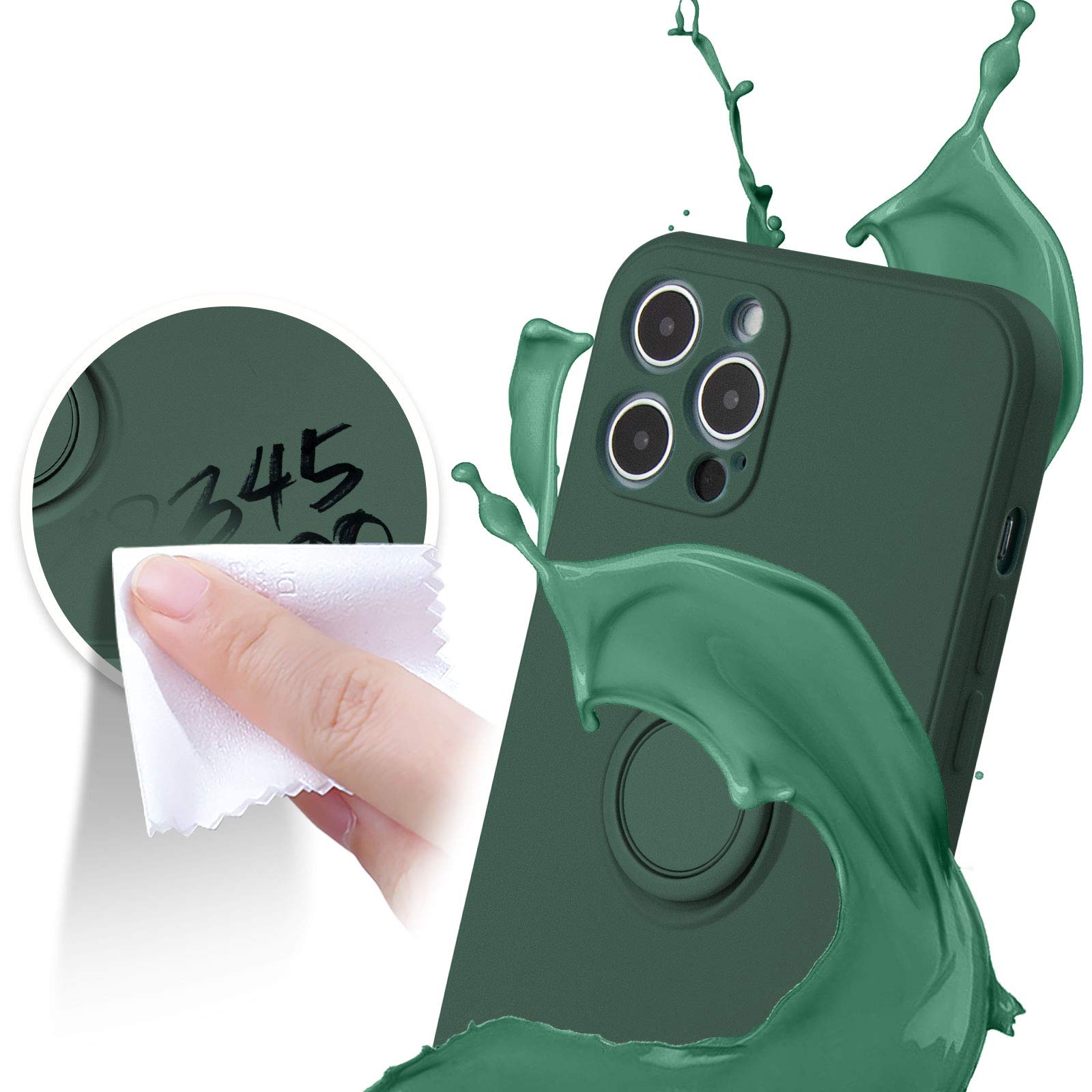 ABITKU iPhone 12 Pro Max Case (6.7-inch 2020) - Premium Silicone Cover with 360° Ring Kickstand & Car Mount Support, Soft Microfiber Lining - Army Green | Perfect for Work, Travel & Daily Protection