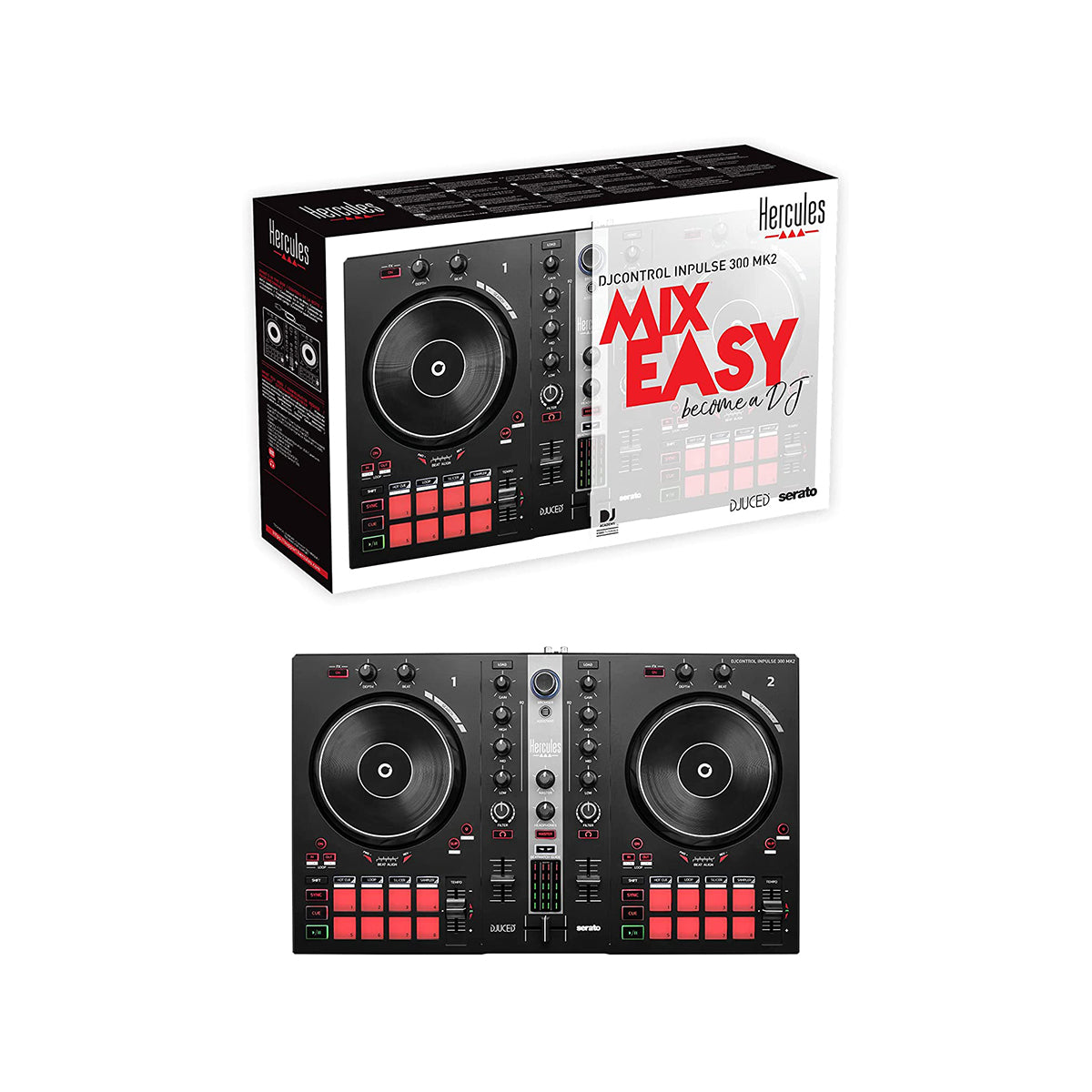 Hercules DJControl Inpulse 300 Professional DJ Controller - USB Mixer for Serato DJ Lite | Perfect for Home Studios, Clubs & Live Performances