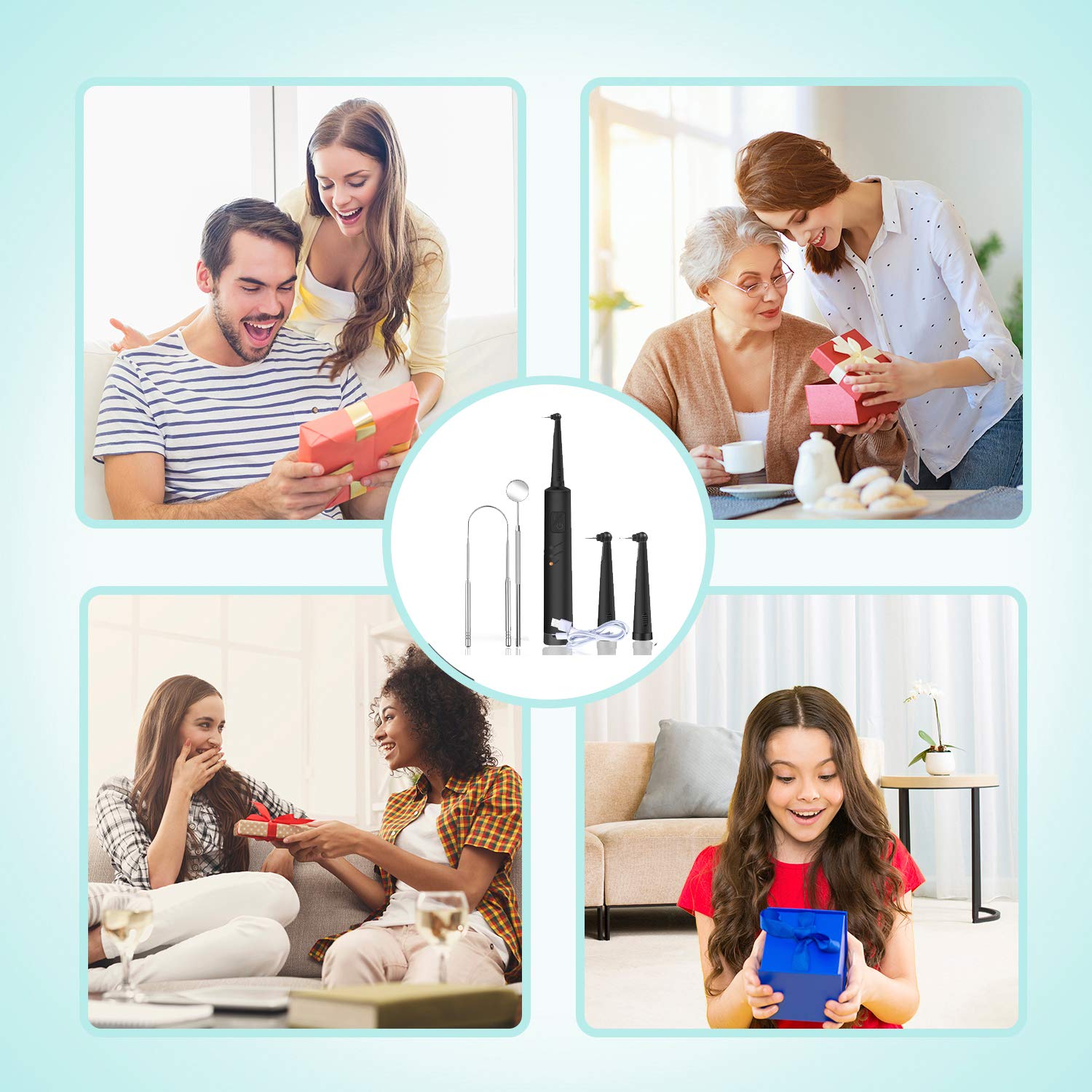 Portable Teeth Cleaner Kit with 3 Modes, LED Light & 2 Replaceable Heads - Electric Plaque Remover for Travel, Home & Dental Care - Whitening & Deep Cleaning Oral Hygiene Tool