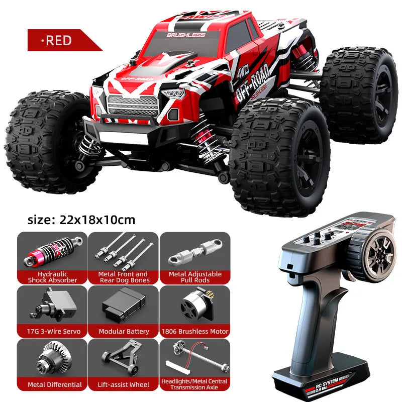 JJRC C8811 1/20 Scale RC Car - 4WD High Speed 40km/h Off Road Climbing Truck with Brushless Motor, LED Lights (Black/Red) - Ready to Run for Outdoor Racing & Backyard Adventure